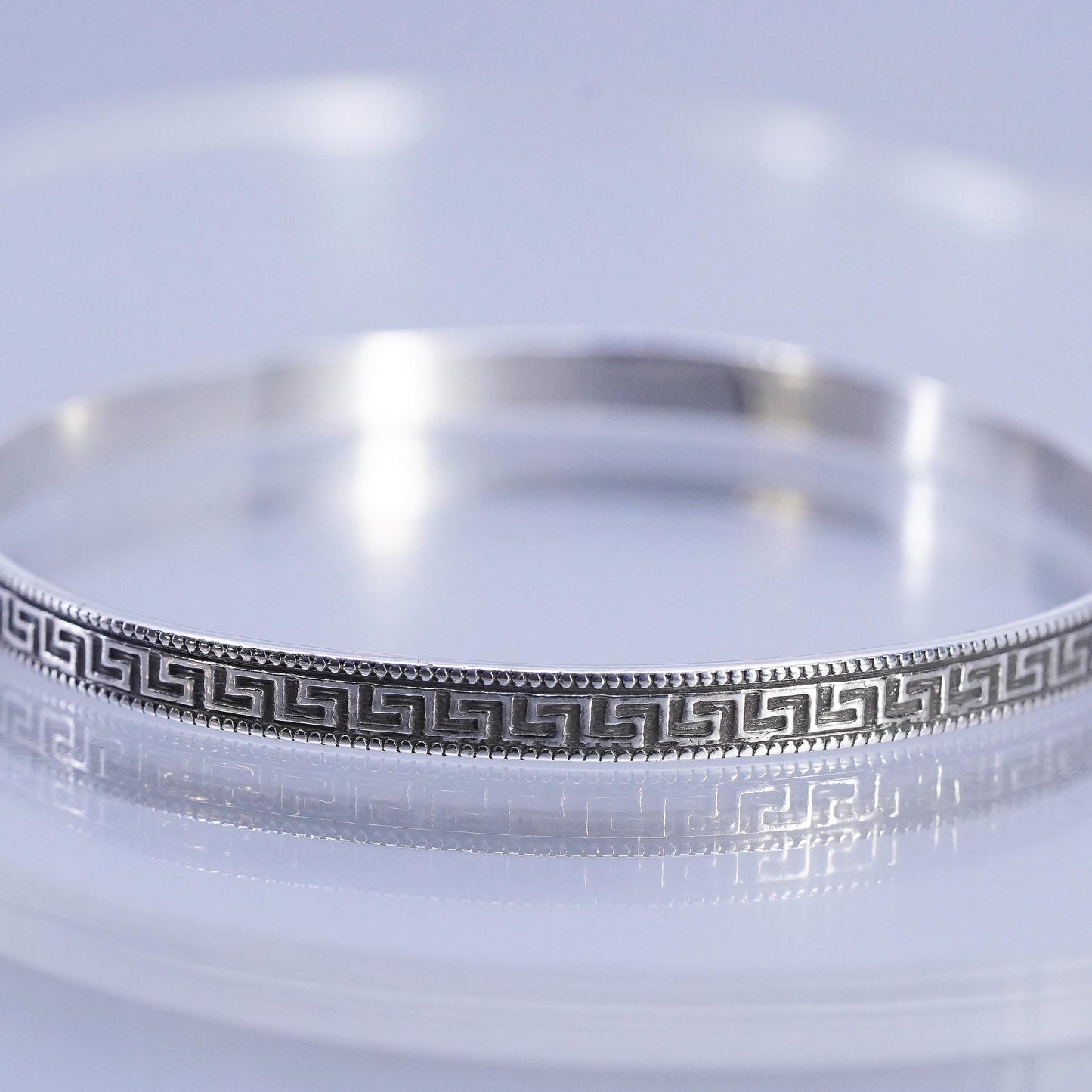 7.75", Vintage sterling silver 925 silver bracelet, greek key textured bangle