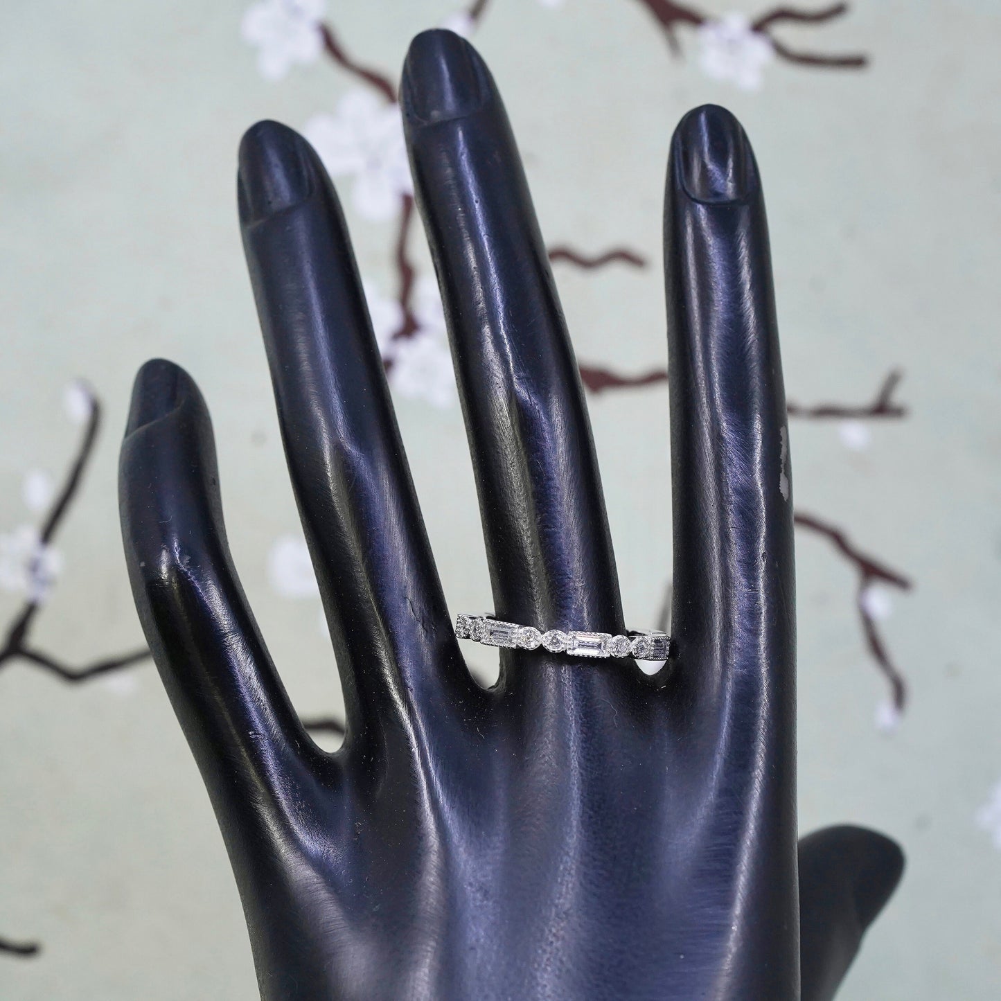 Size 10, Vietnam sterling 925 silver ring with cluster CZ, stackable band