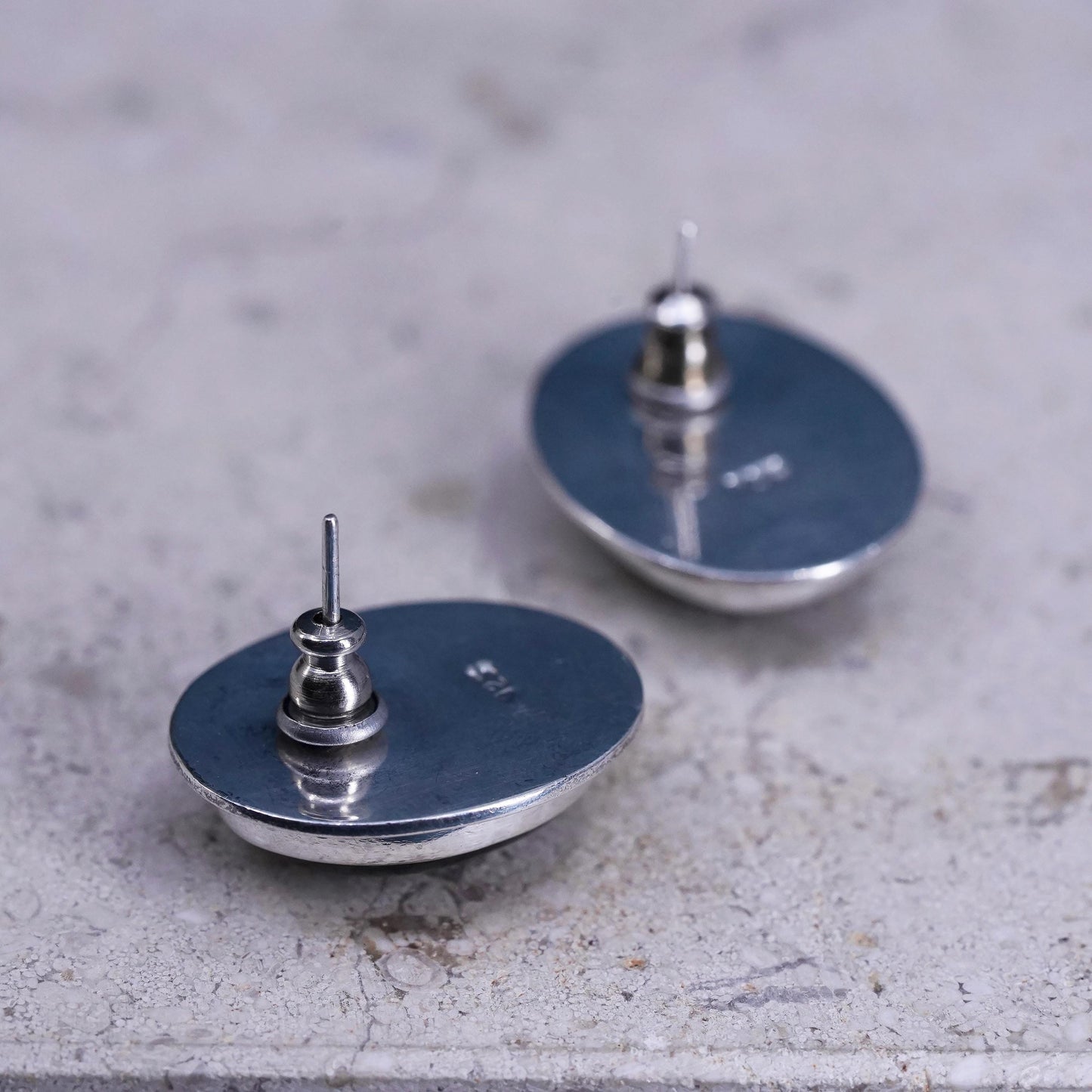 Vintage Mexican sterling silver handmade earrings, 925 oval studs labradorite