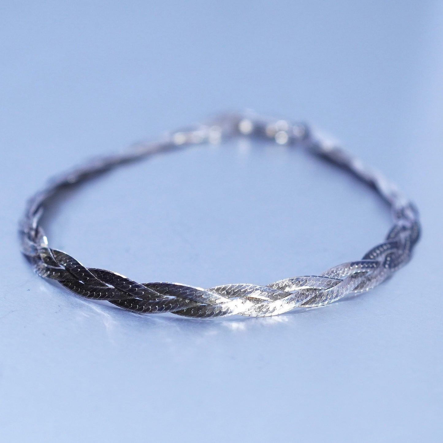 7.5”, 5mm, Vintage Italy Sterling 925 silver woven braided herringbone bracelet