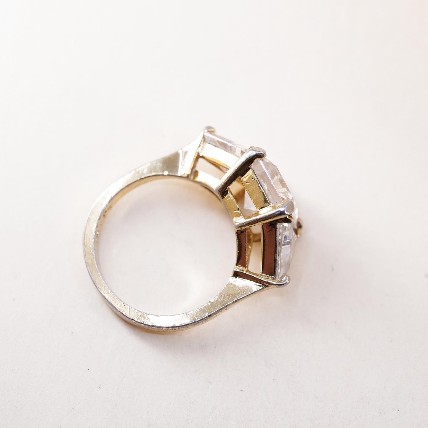 Size 6.25, Vintage gold over sterling silver CZ ring, 925 statement, ring