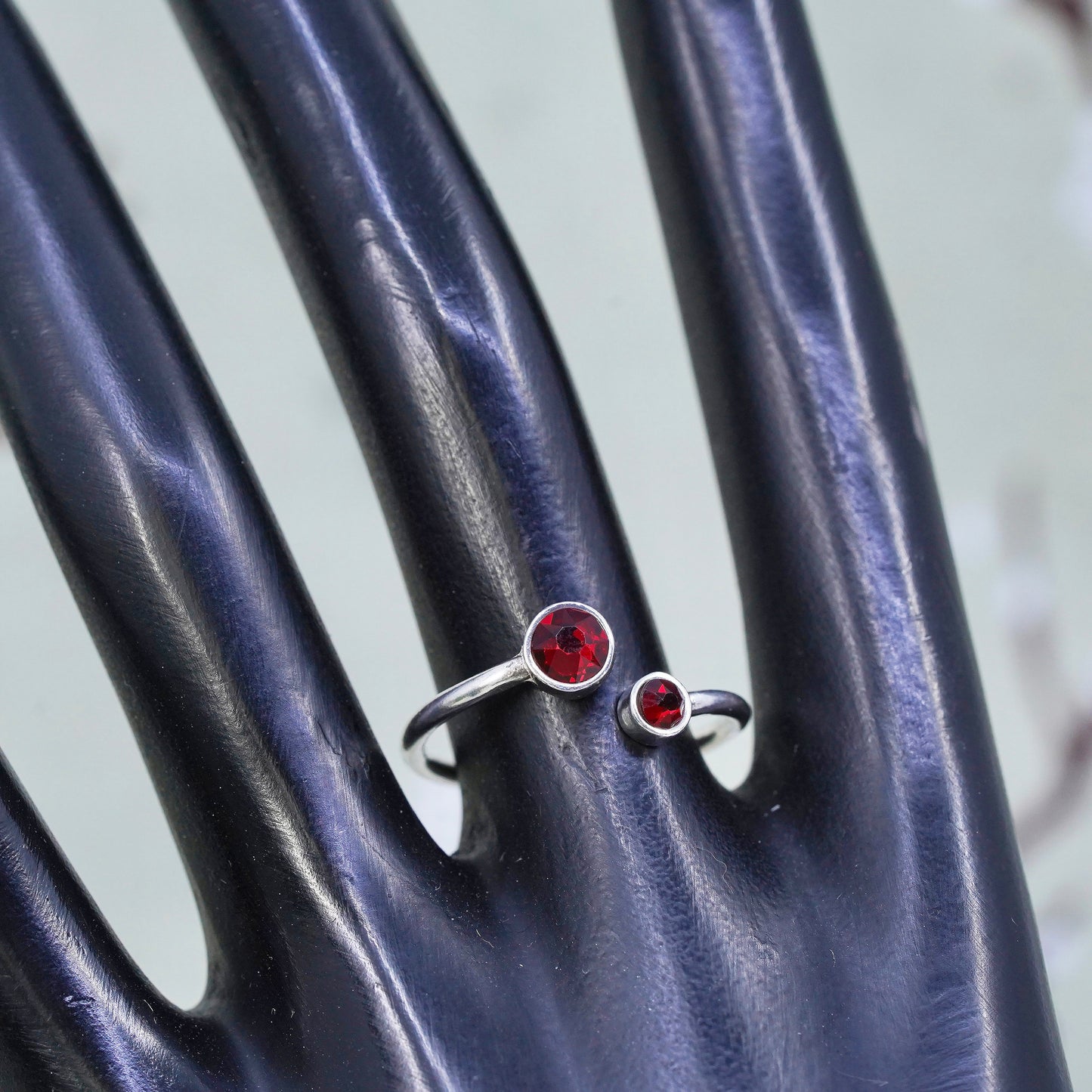 Size 8.5, Vintage Alex and Ani sterling silver ring, 925 wrap band red crystal