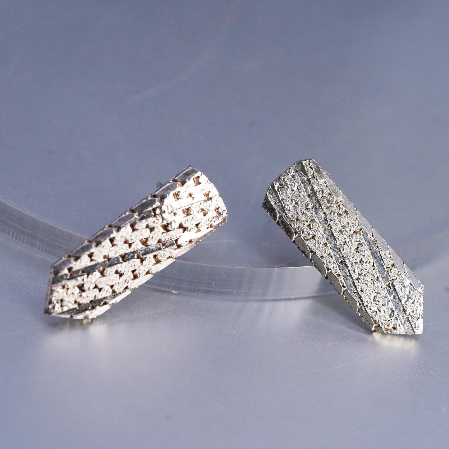 Vintage Sterling 925 silver handmade textured chain earrings