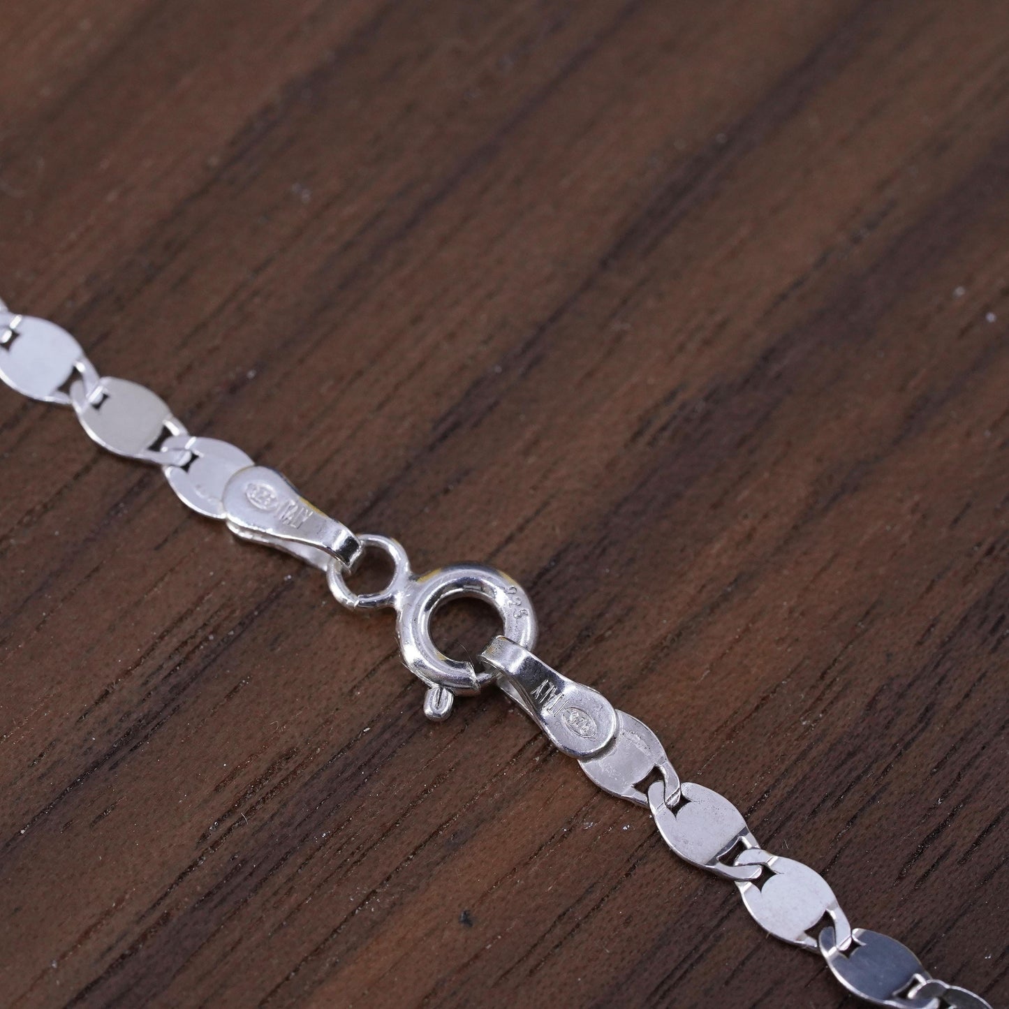 18", 3mm, vintage sterling silver flatten nugget chain, Italy 925 necklace