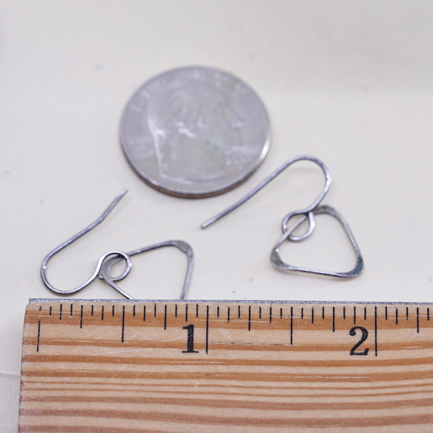 Vintage Sterling silver handmade earrings, modern 925 triangular dangles