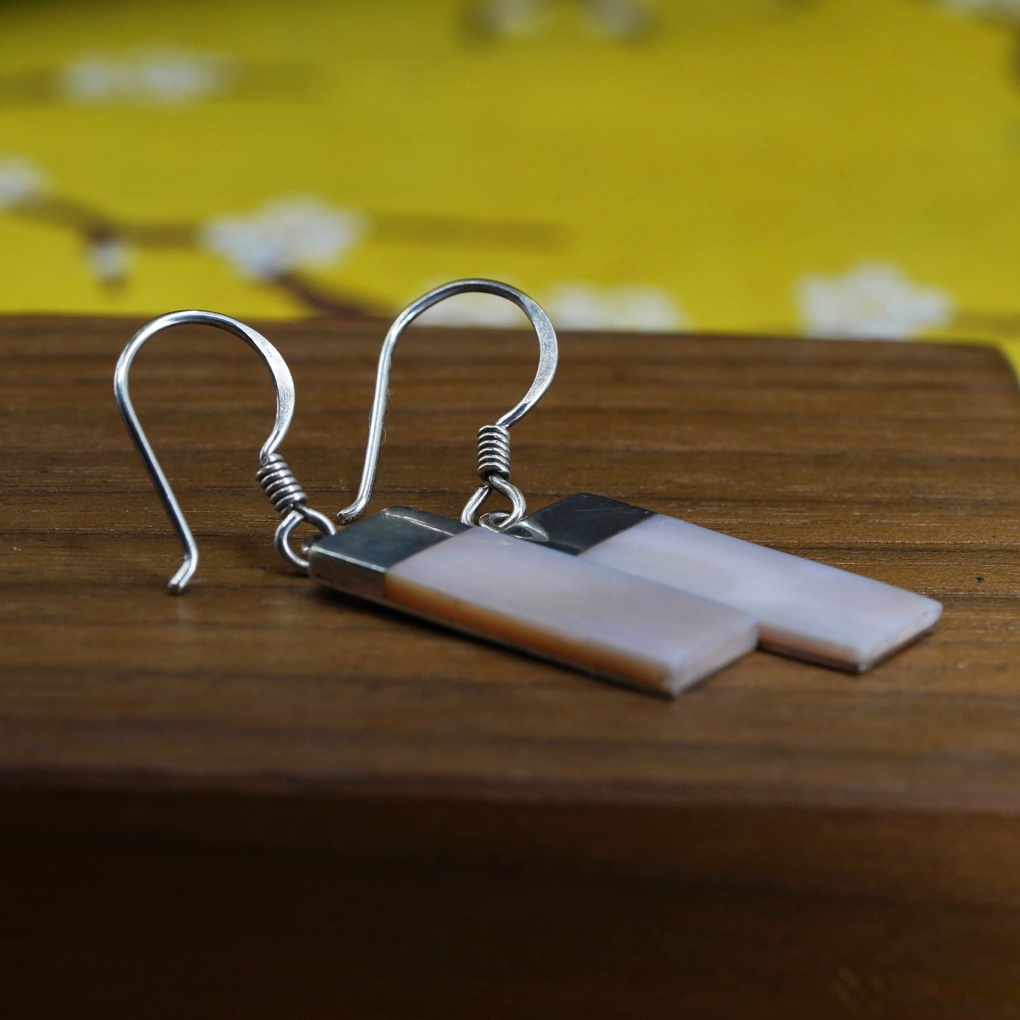 Vintage Sterling 925 silver handmade earrings with rectangular mother of pearl