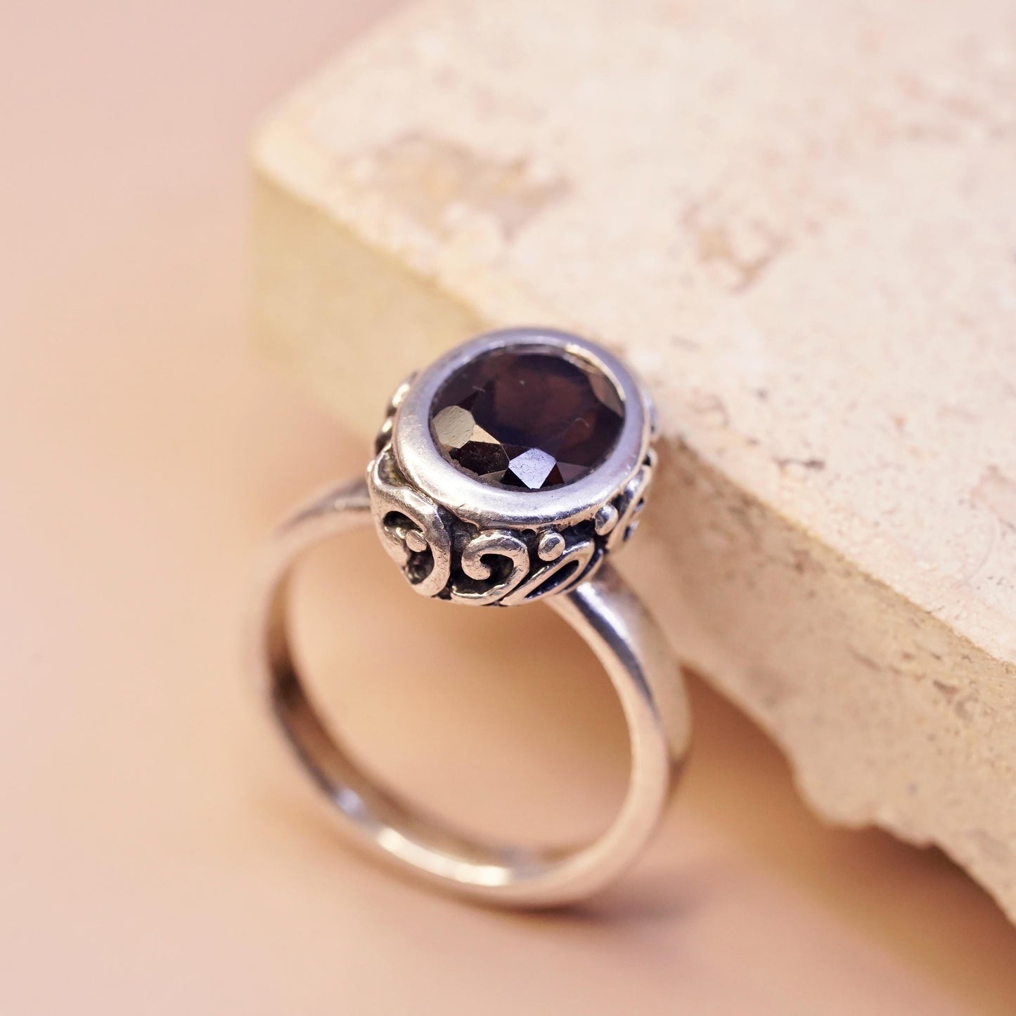 Size 7, SILPADA Sterling 925 Silver Vintage Smoky Quartz Swirl Oxidized Ring