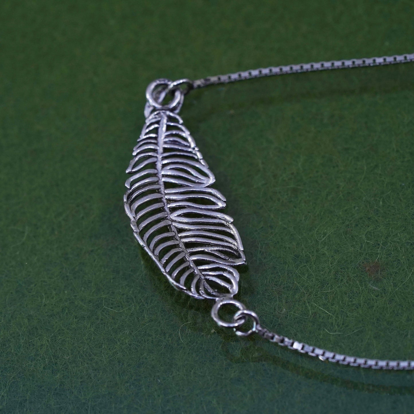 Size adjustable, sterling silver box chain, 925 bracelet with feather charm