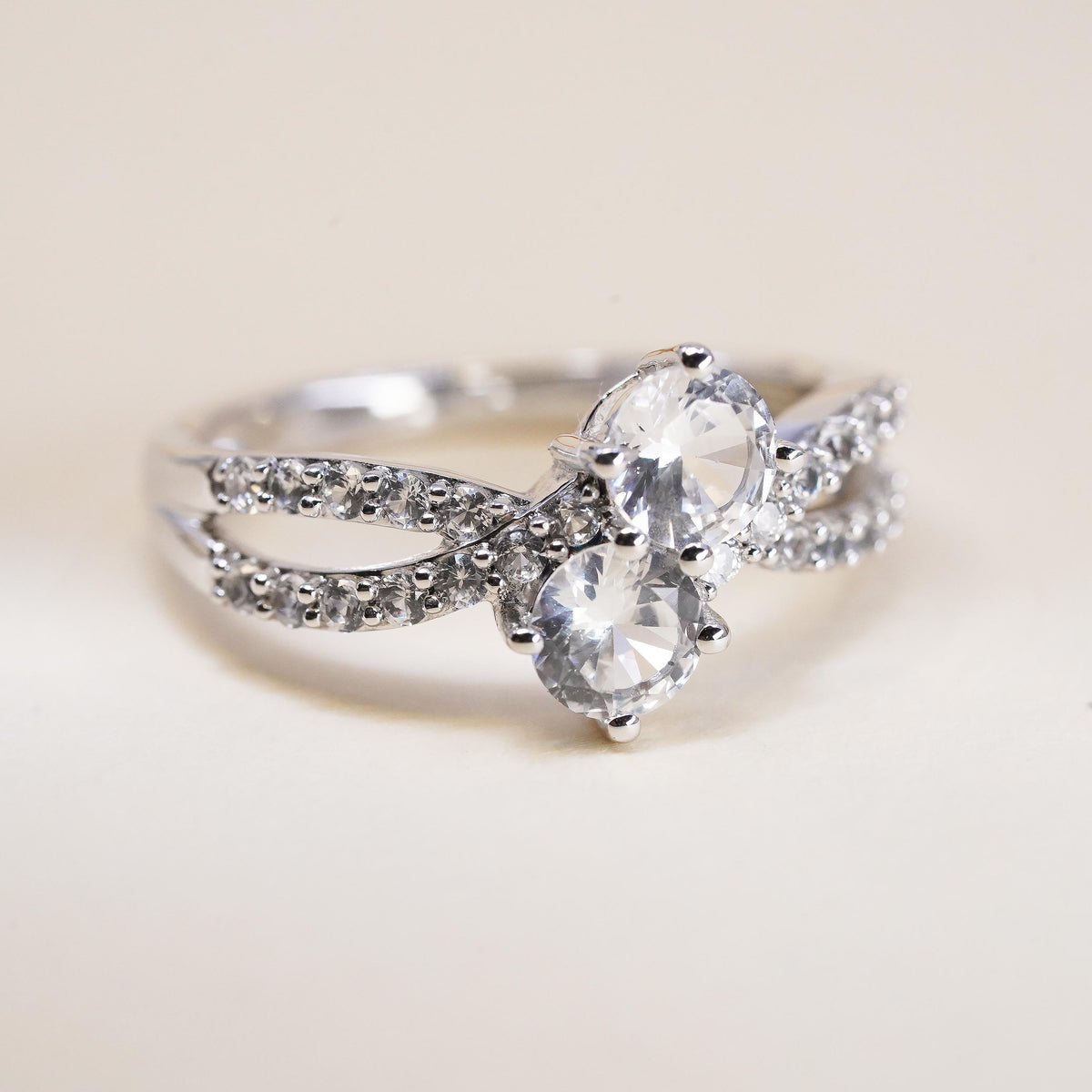 Size 7, Sterling 925 silver engagement ring with cluster CZ and cluster cz