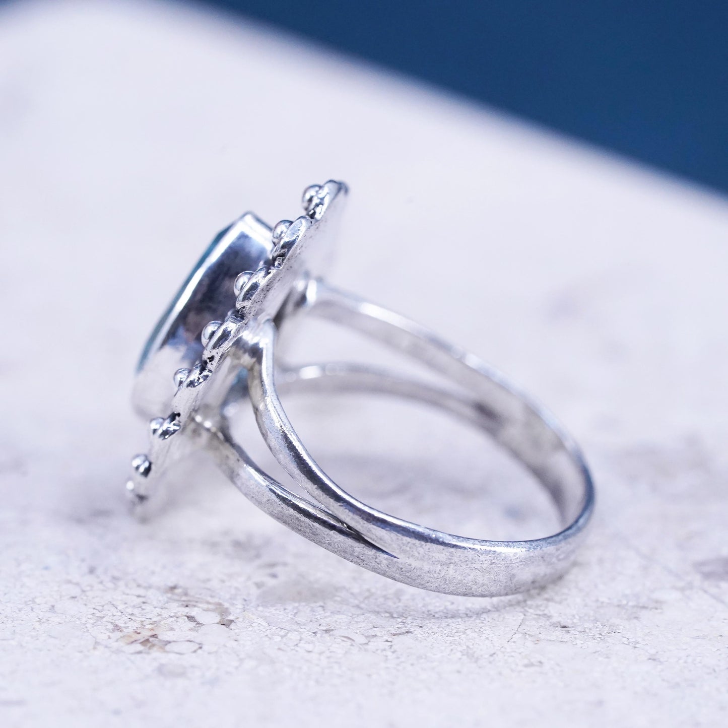 Size 7.25, vintage YS Sterling 925 silver handmade ring teardrop topaz beads
