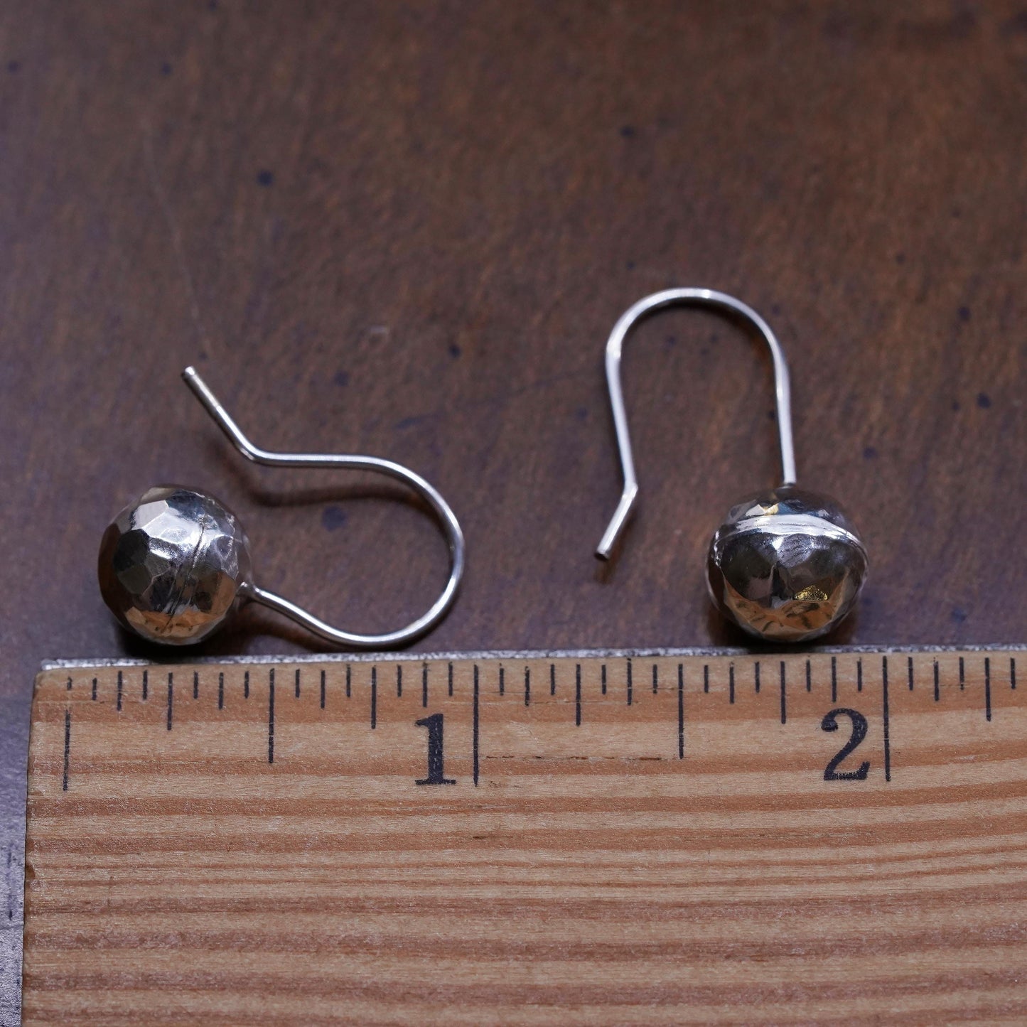 Vintage Sterling Silver handmade earrings. 925 silver hammered beads