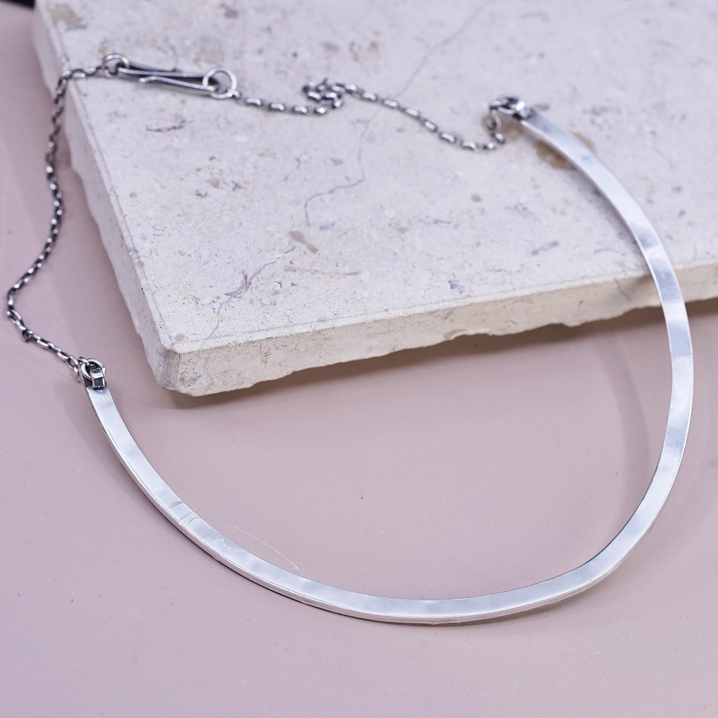 16", European two tone Sterling silver necklace, 925 choker collar elongated