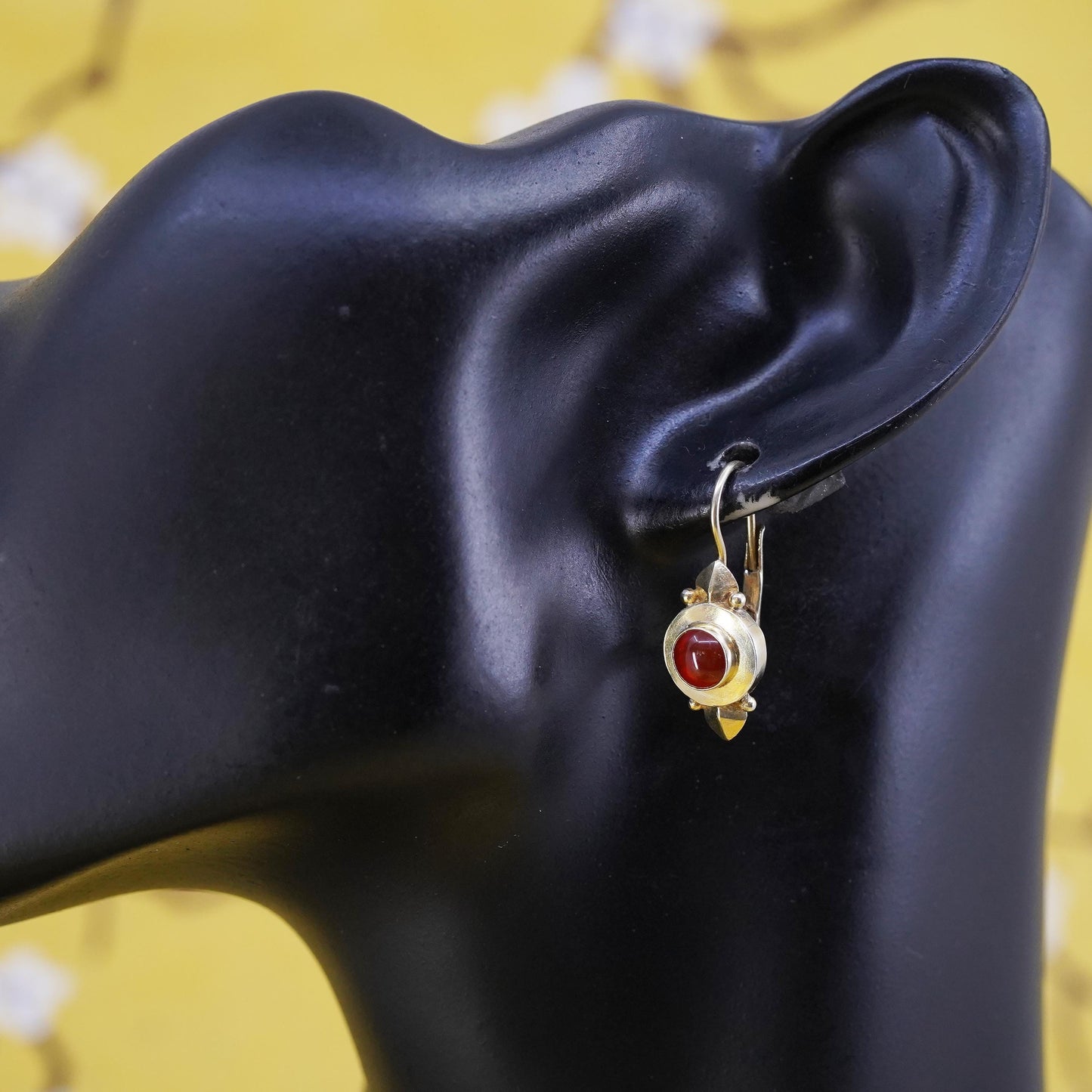 Vermeil gold over Sterling 925 Silver Earrings with carnelian and lever back