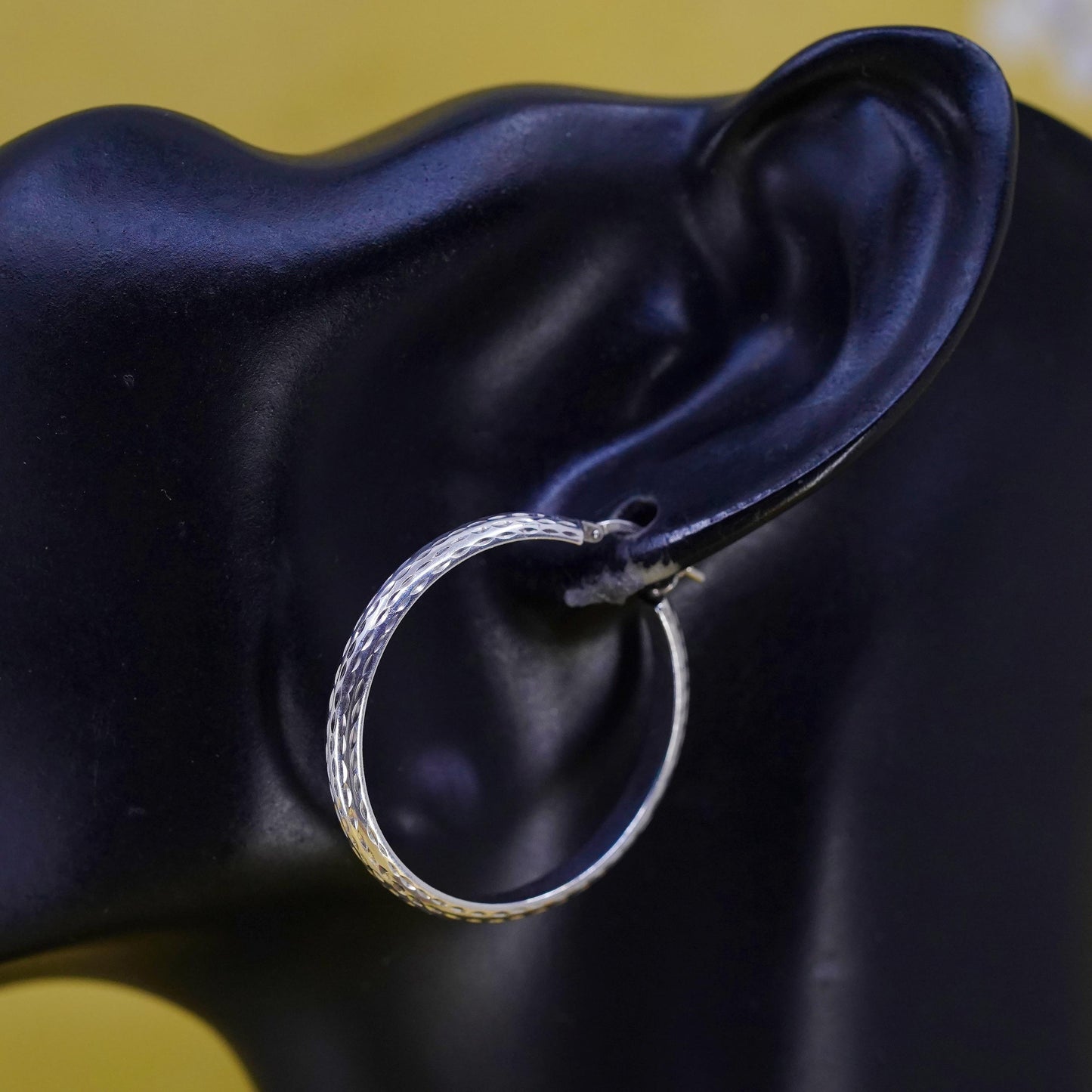1.25", Vintage Sterling silver handmade earrings, textured 925 huggie hoops