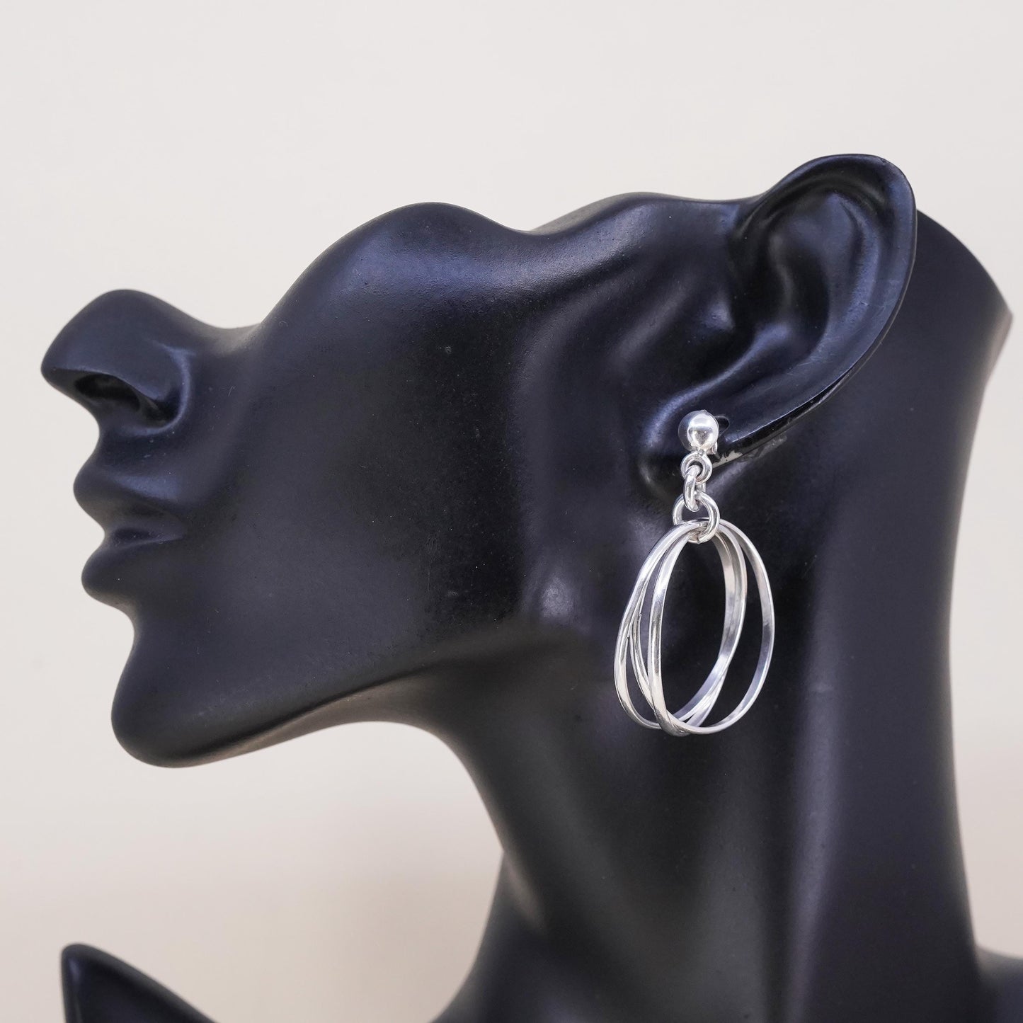 1.75", Vintage sterling 925 silver single earring, entwined minimalist hoops