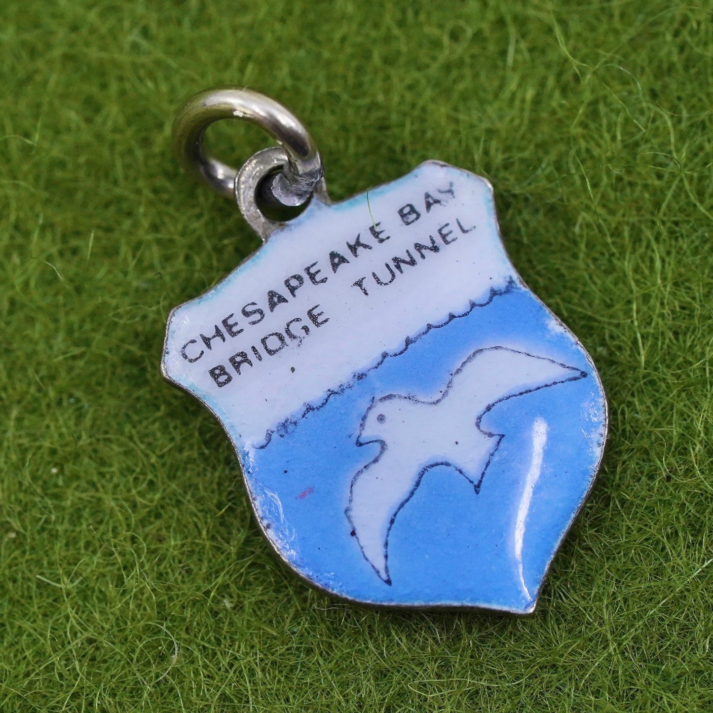 sterling silver pendant, 925 blue enamel “Chesapeake Bay bridge tunnel” charm