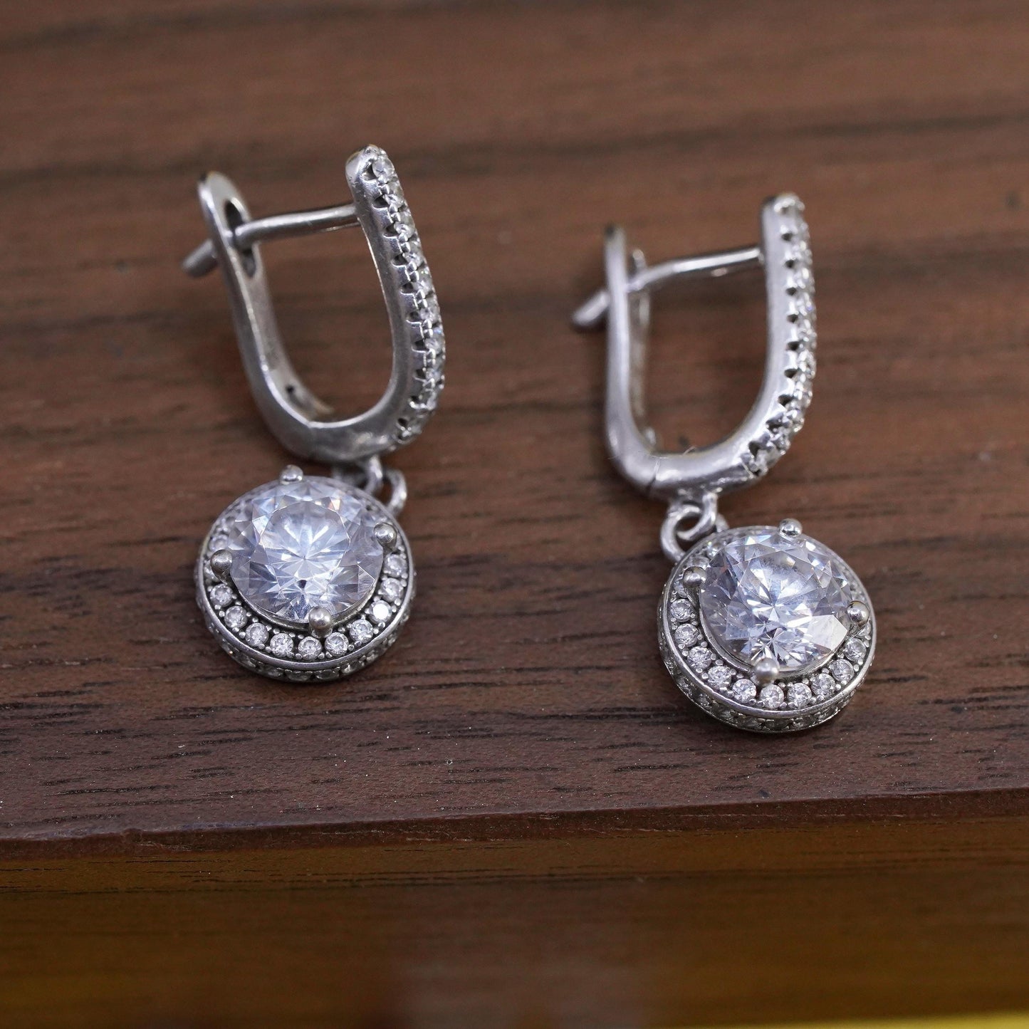 vintage Nana Sterling silver earrings, 925 huggie hoops with cluster cz dangles