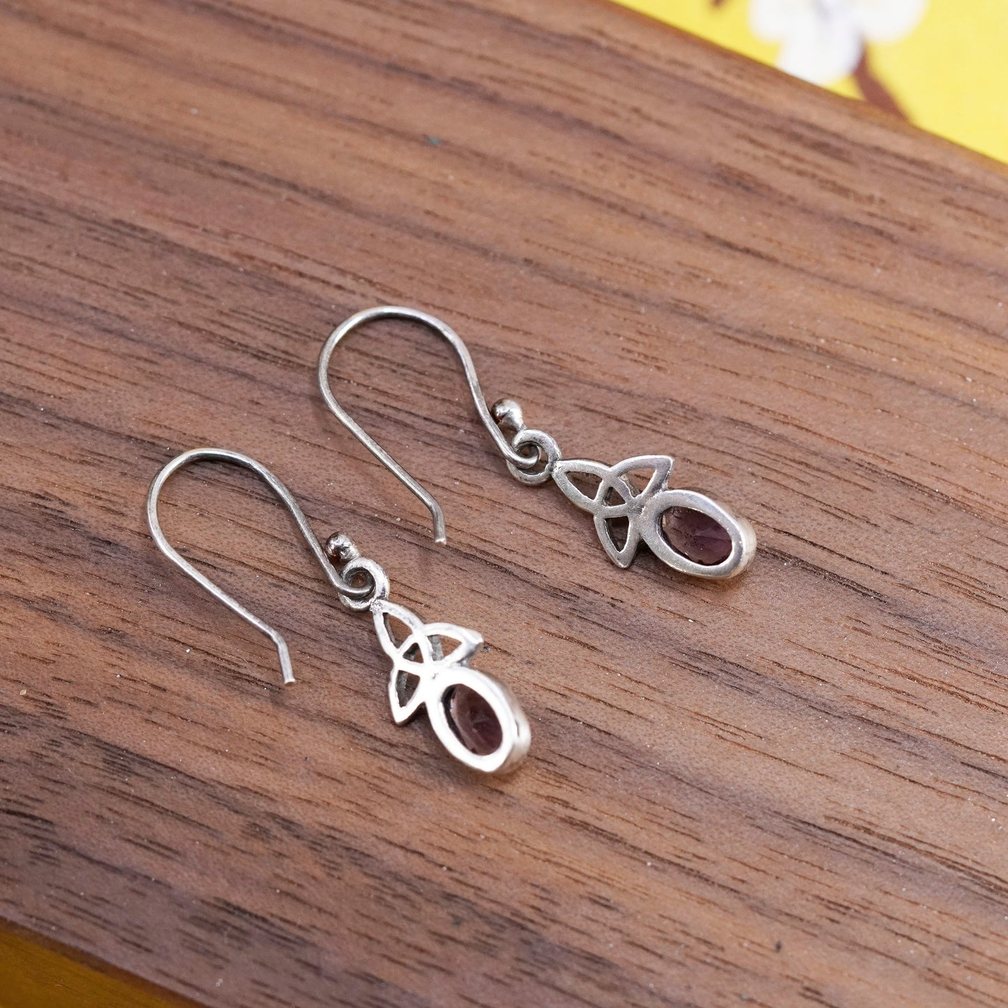Vintage Sterling 925 silver handmade Irish Celtic knot earrings with amethyst