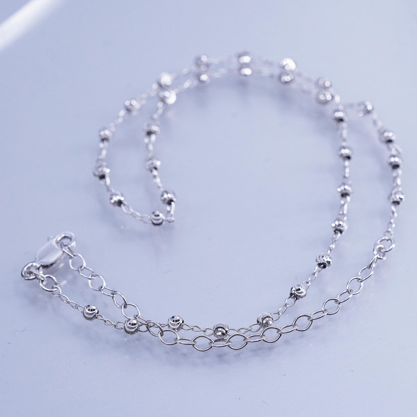 12+3”, vintage Italian Sterling 925 silver bead chain necklace