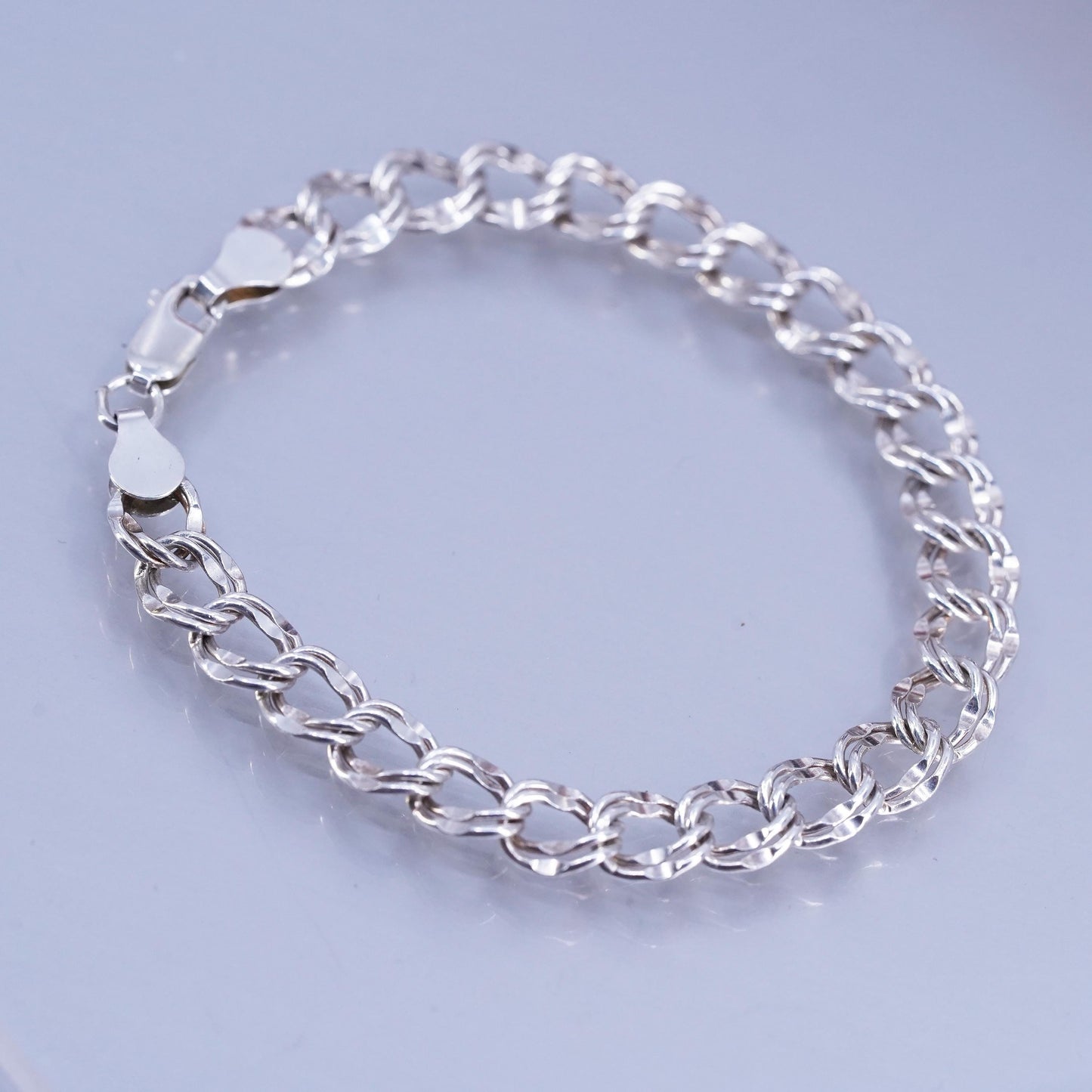 7”, Vintage Italy Sterling 925 silver handmade bracelet, double curb link chain