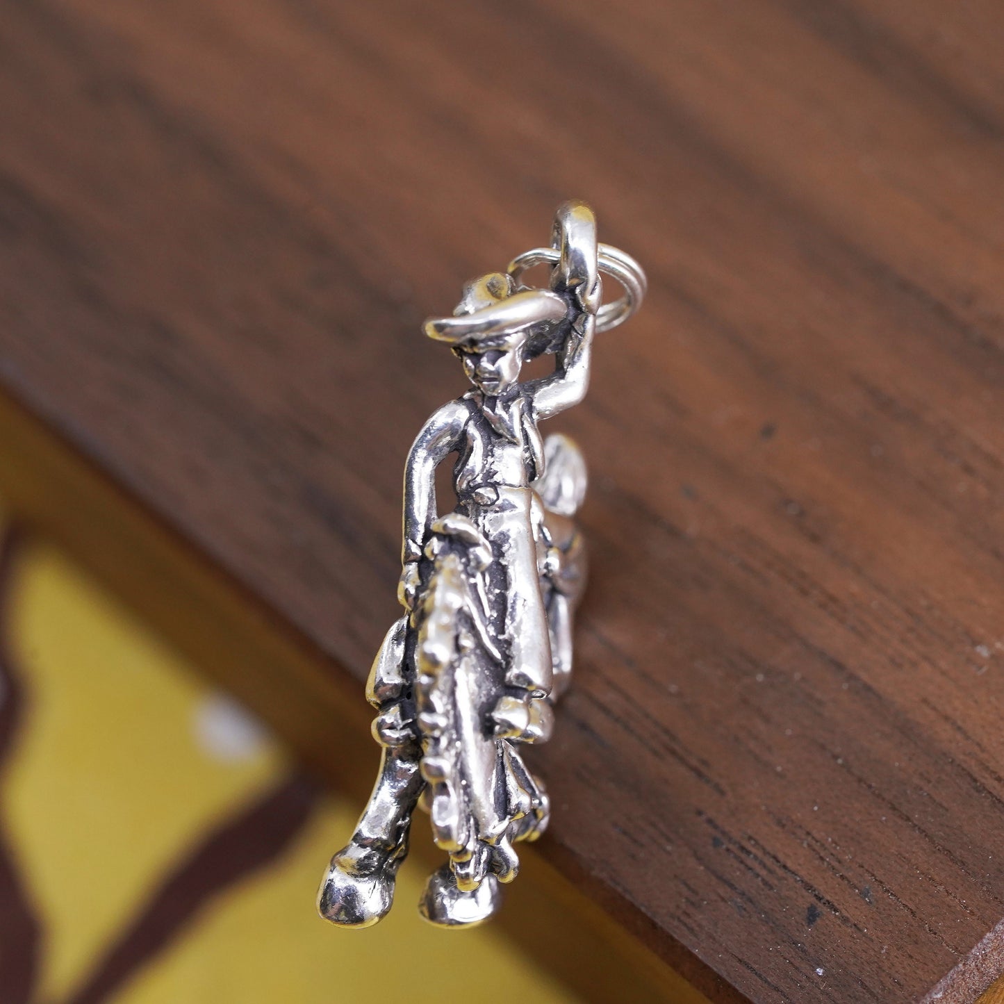 Vintage sterling silver handmade pendant, 925 silver western cowboy with charm