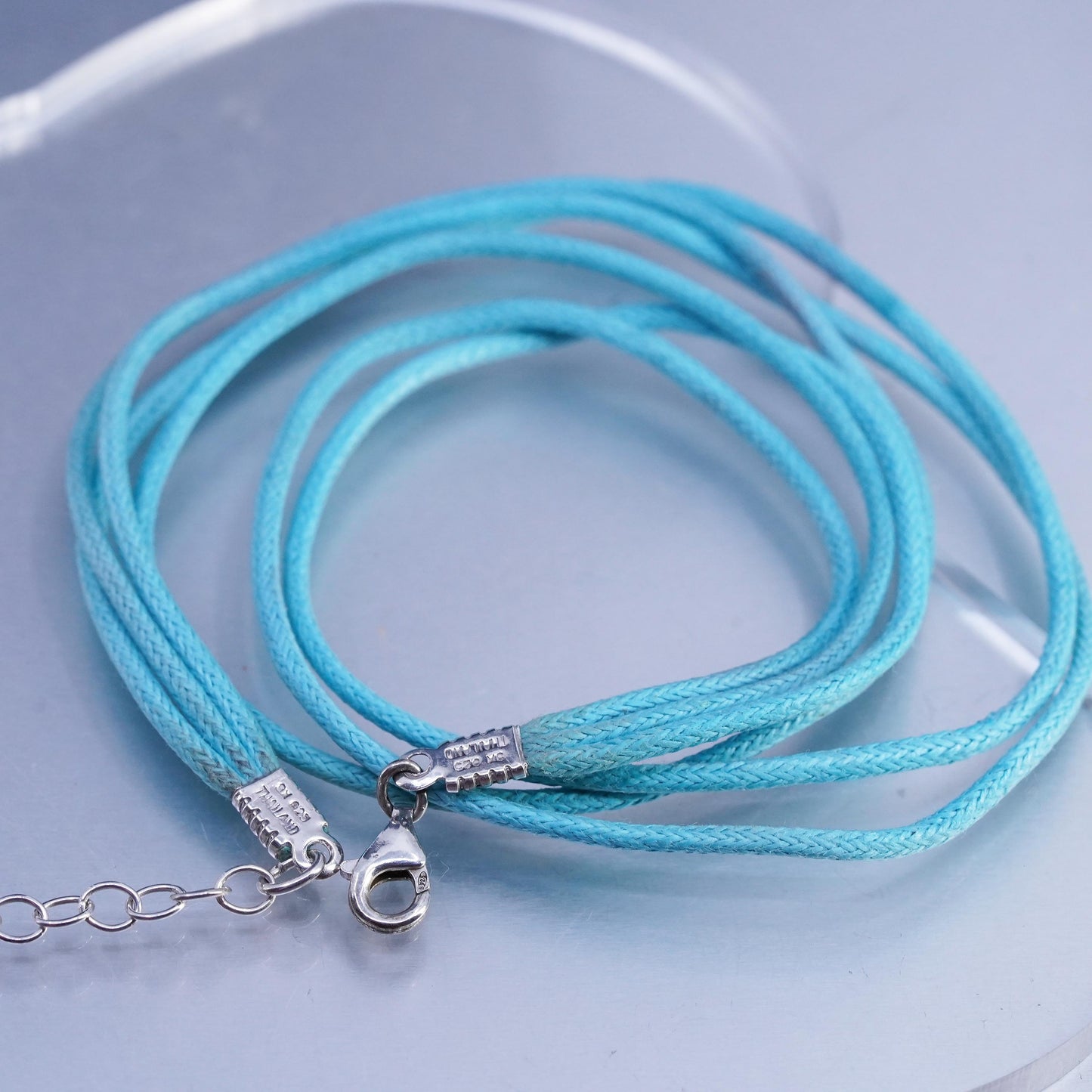 16+2", vintage Sterling 925 silver multi strands blue linen chain necklace
