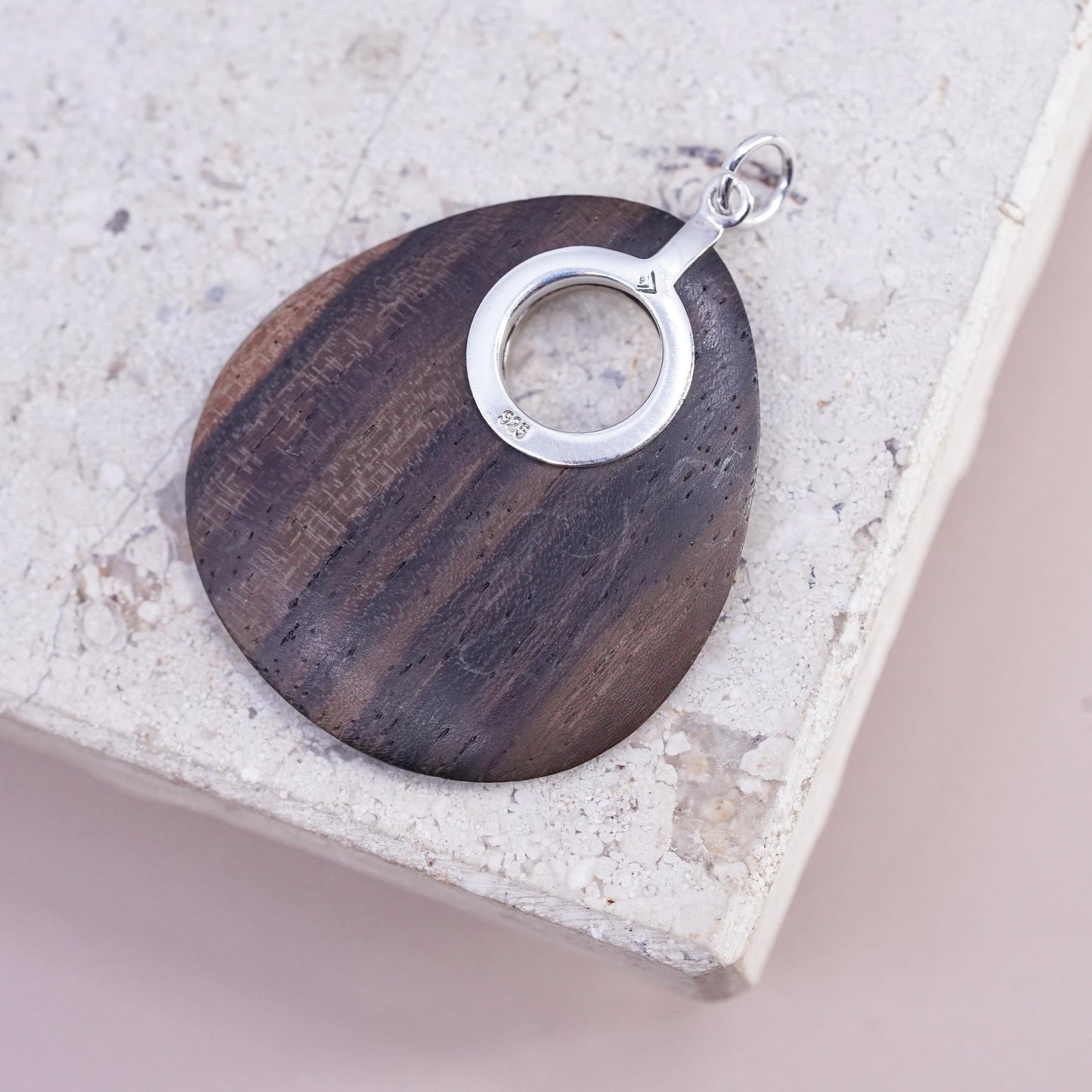 Vintage repaired silpada Sterling silver handmade pendant, 925 wooden teardrop