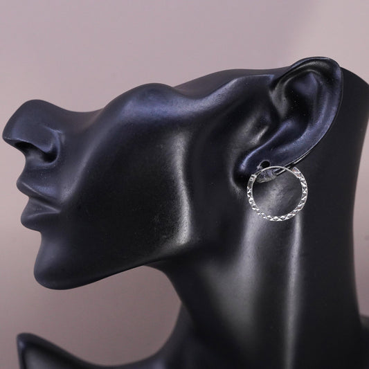 0.75", vintage Sterling silver handmade hoop earrings, 925 textured huggie