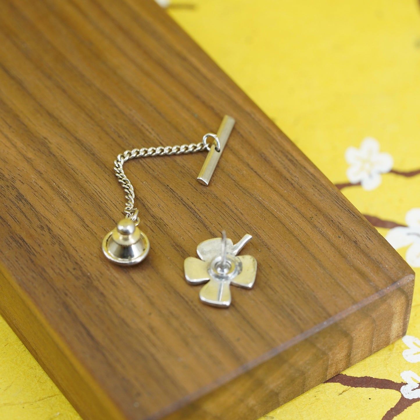 Vintage sterling 925 silver four leaves lucky clover pin with TAAR engraved