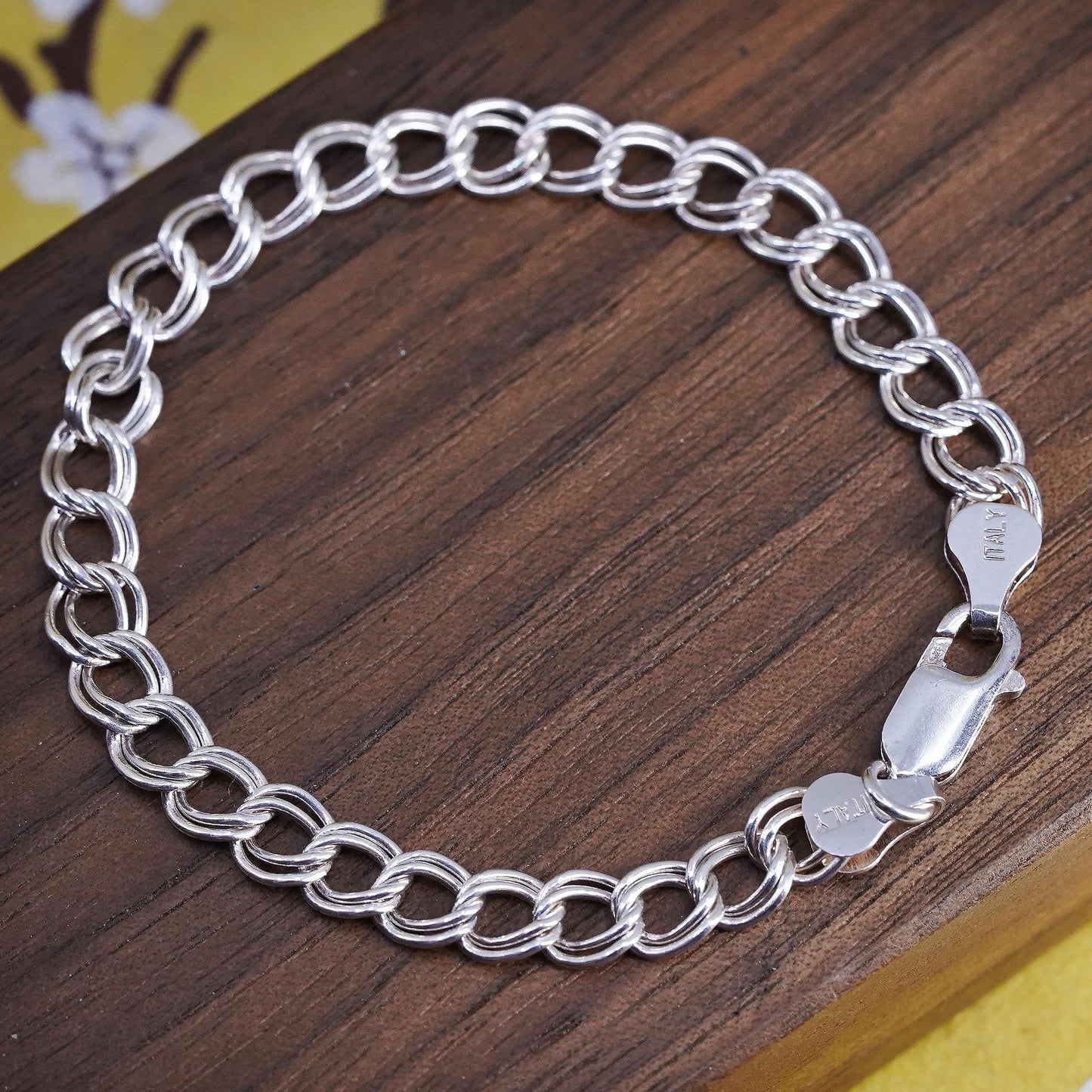 7" Italian Sterling silver handmade double curb bracelet, 925 chain bracelet