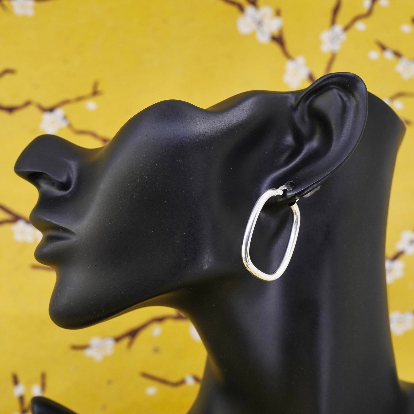1.25", Sterling silver oval hoop earrings, textured 925 huggie