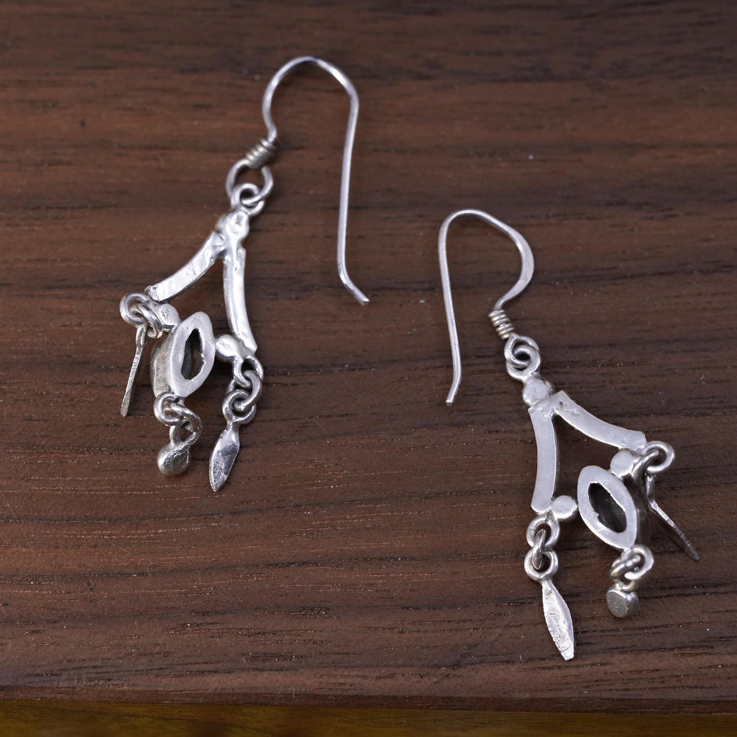 Vintage Sterling silver handmade earrings, 925 silver with moonstone dangles