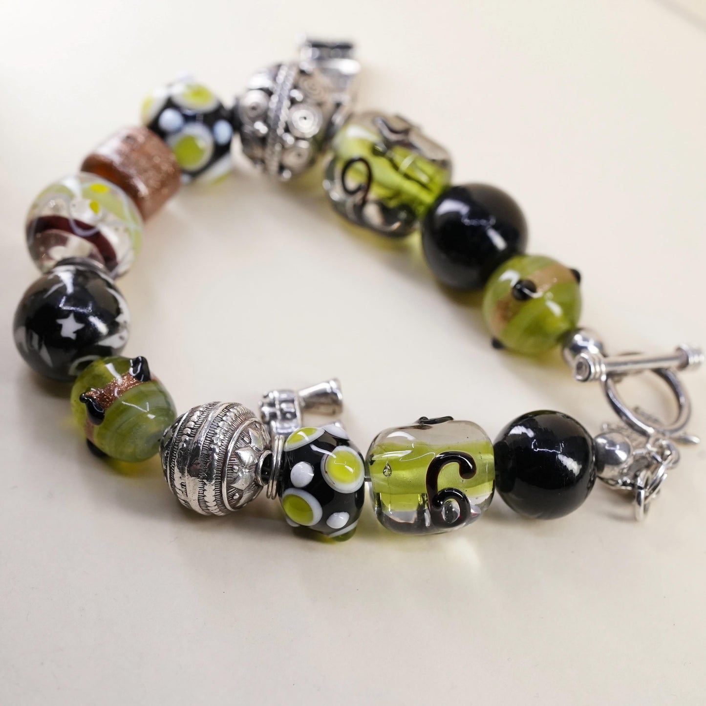 7”, Sterling 925 silver Lampwork Glass Bead Bracelet, Binoculars jeep car USA