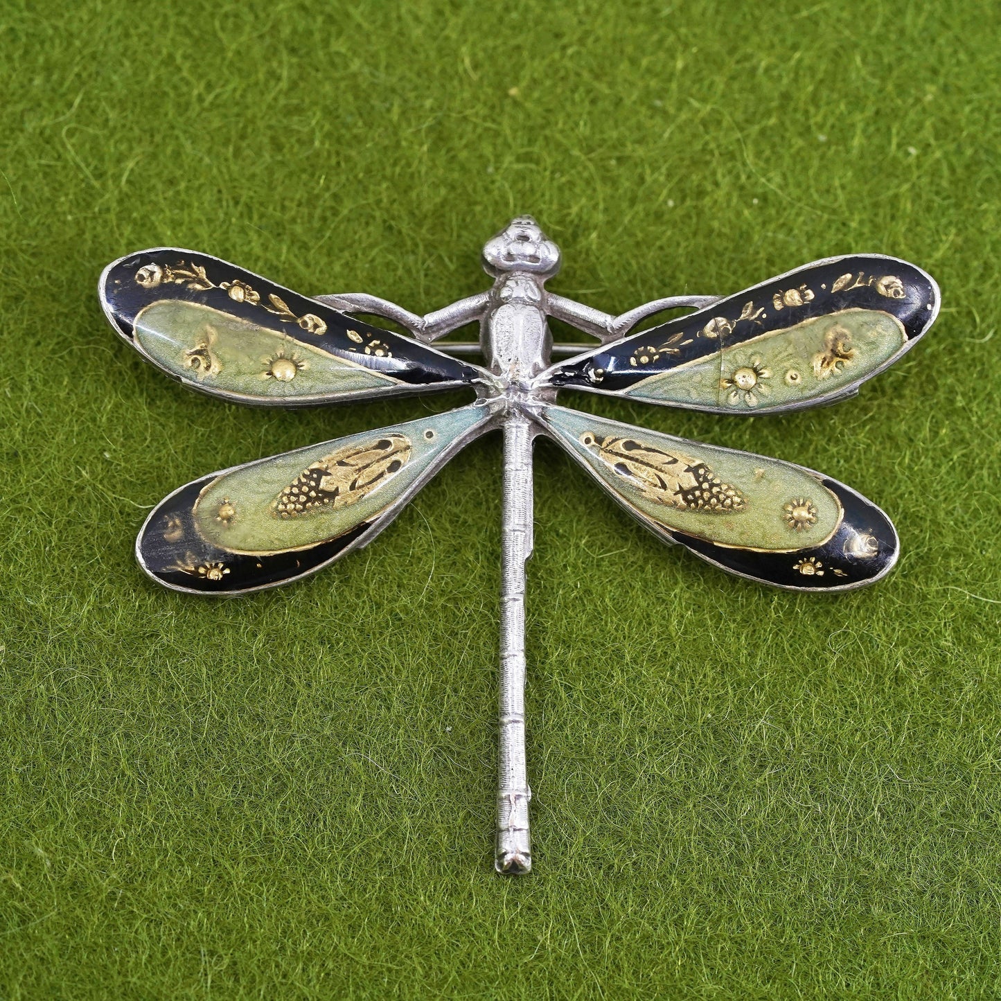 Vintage Catherine Popesco France enamel Silver Tone Rhinestone Dragonfly Pin