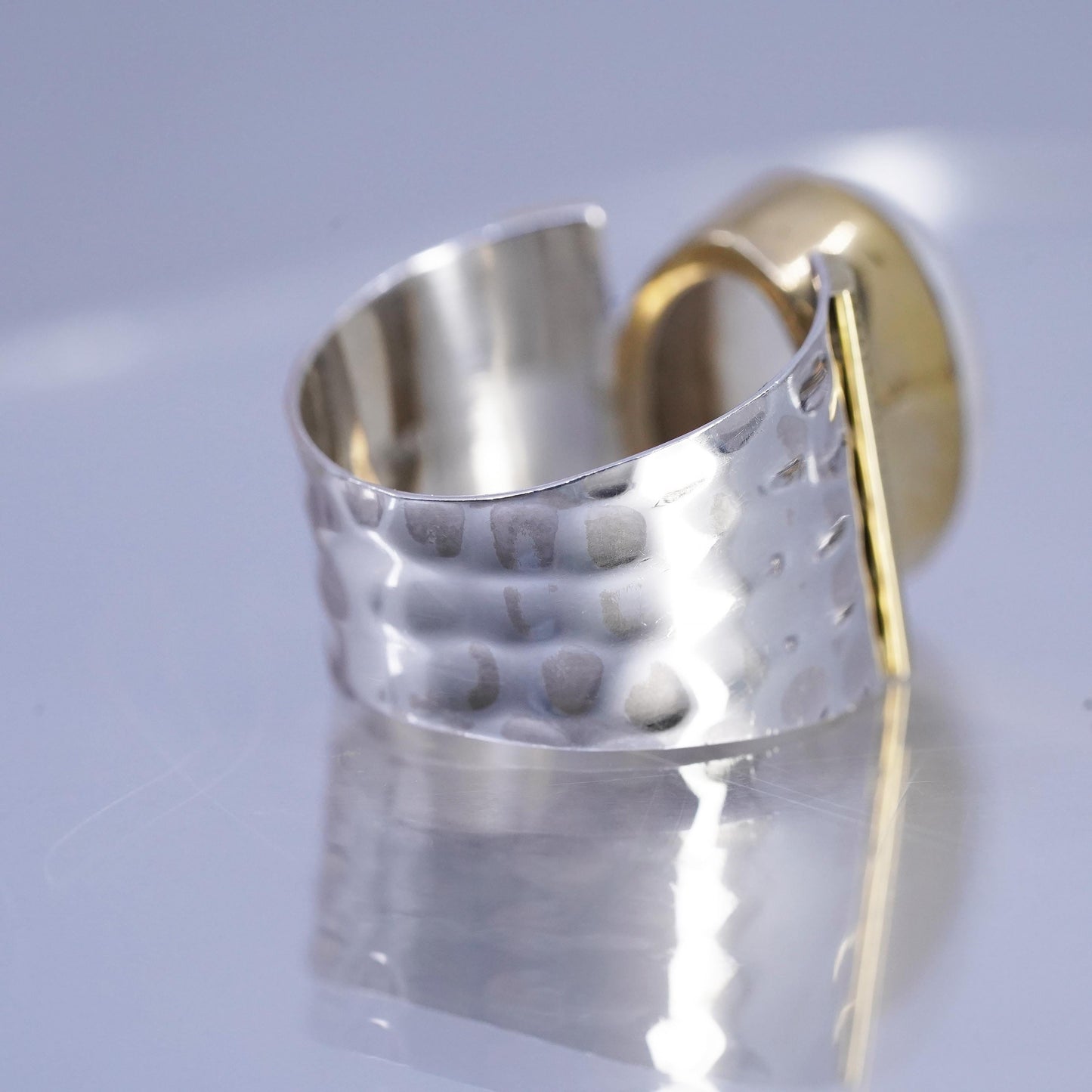 Size 9.25, vintage Indian YS two tone Sterling 925 silver ring oval moonstone