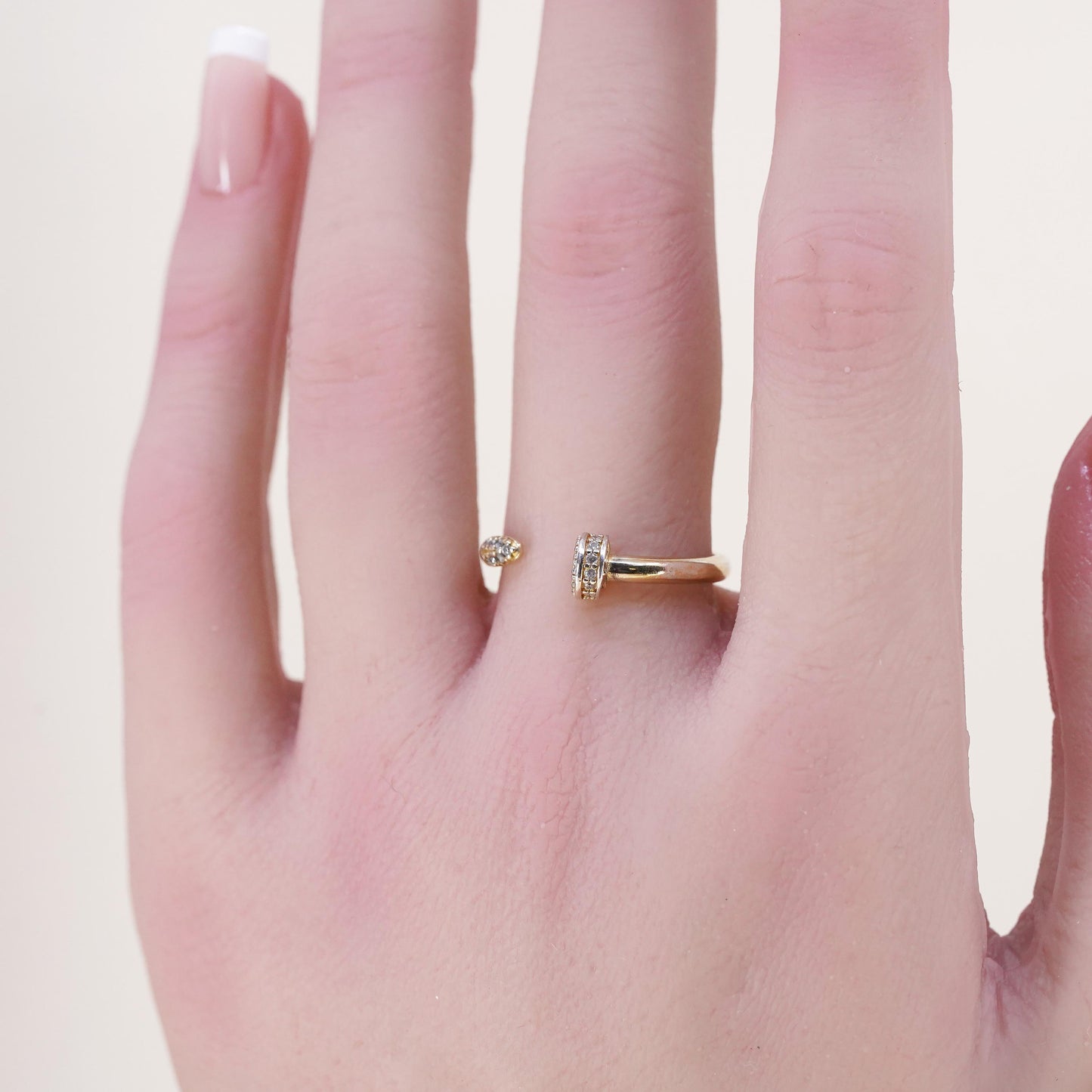 Size 7, Vermeil gold over sterling 925 silver stackable nail ring cluster Cz