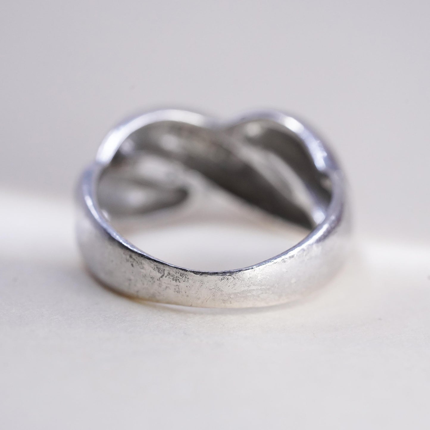 Size 7, vintage sterling silver handmade ring, 925 ribbed wavy band