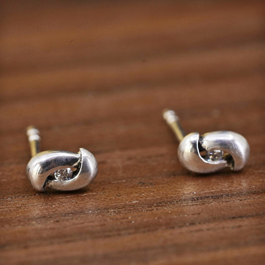 Vintage Sterling silver clear round crystal studs, cz earrings