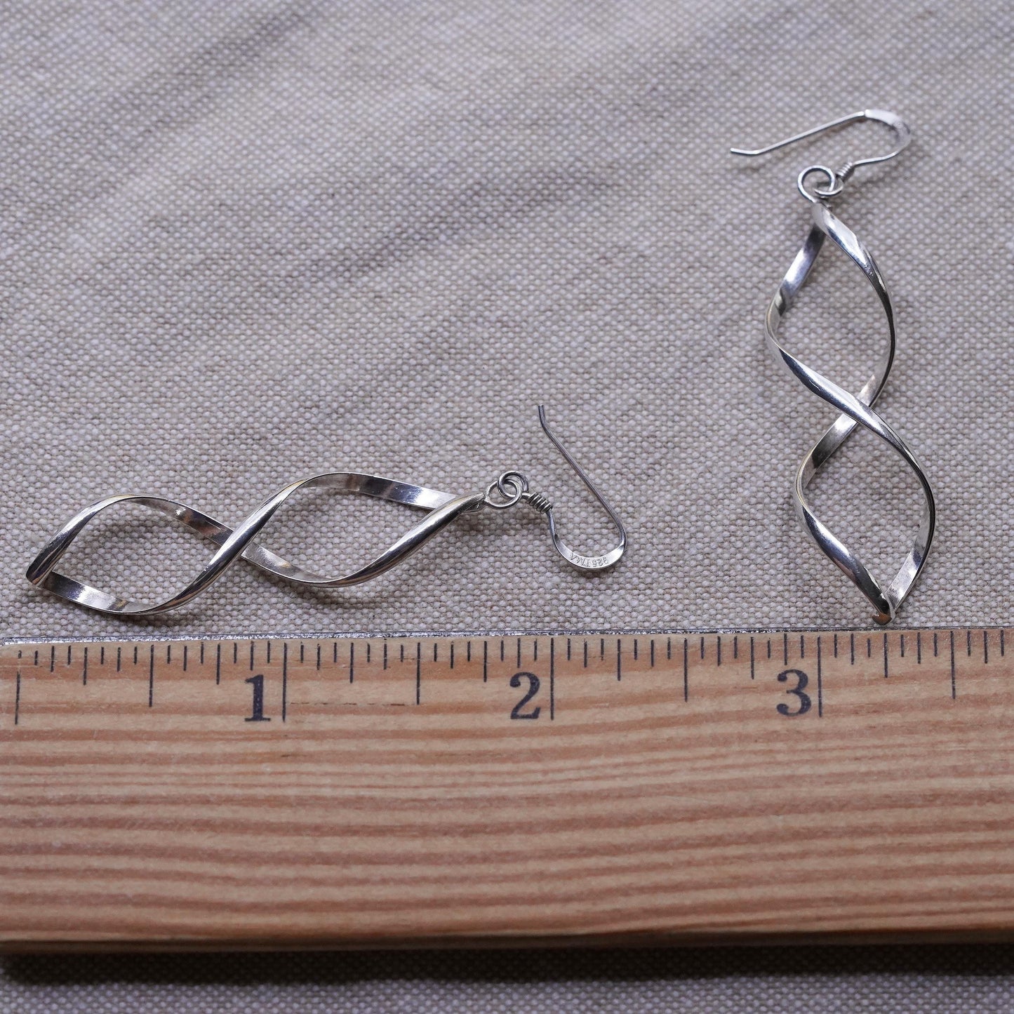 Vintage Sterling silver handmade earrings, 925 twisted dangle