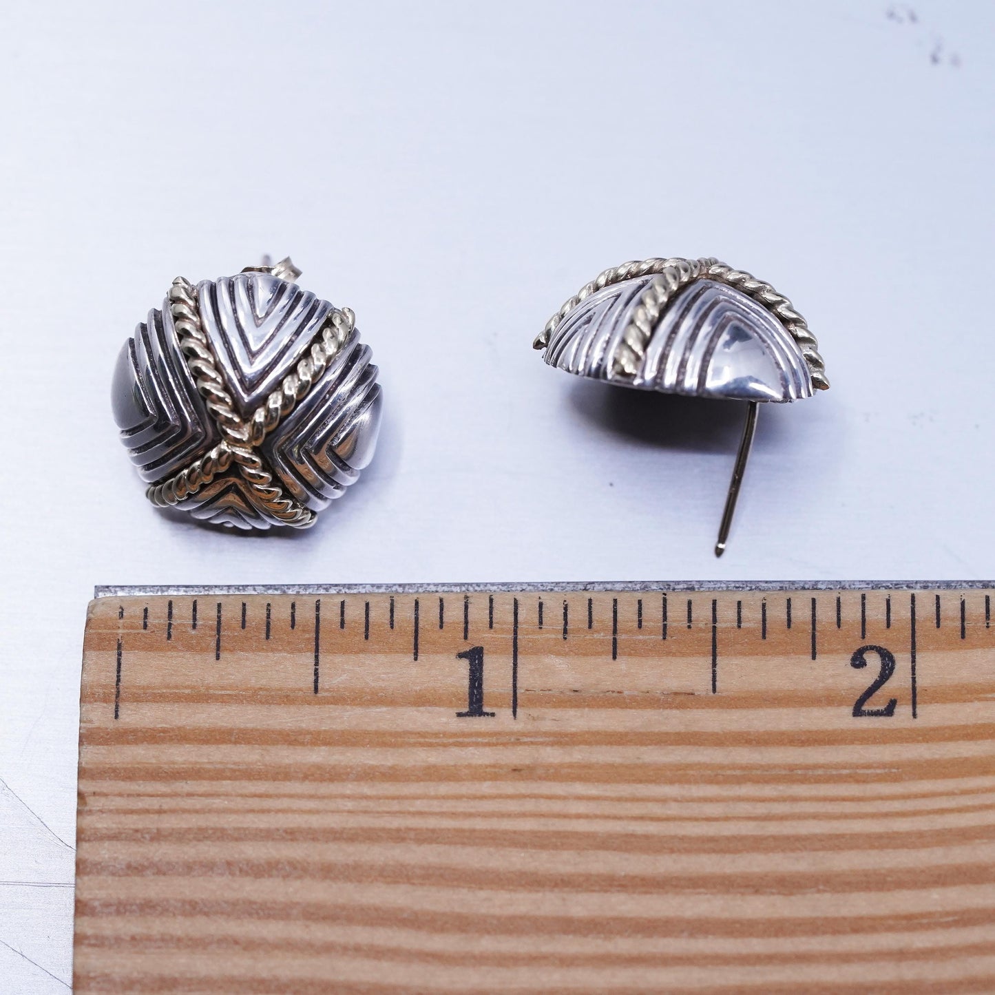 designer MB 14K yellow gold cable Sterling 925 silver handmade earrings, studs