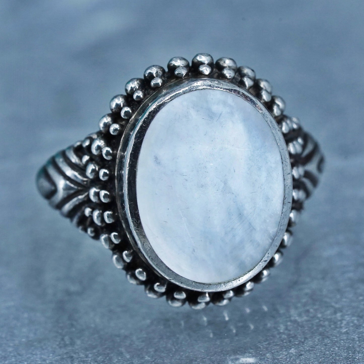 Size 7.5, southwestern Sterling 925 silver ring with mother of pearl and beads