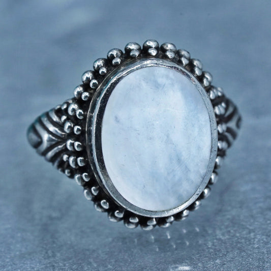 Size 7.5, southwestern Sterling 925 silver ring with mother of pearl and beads