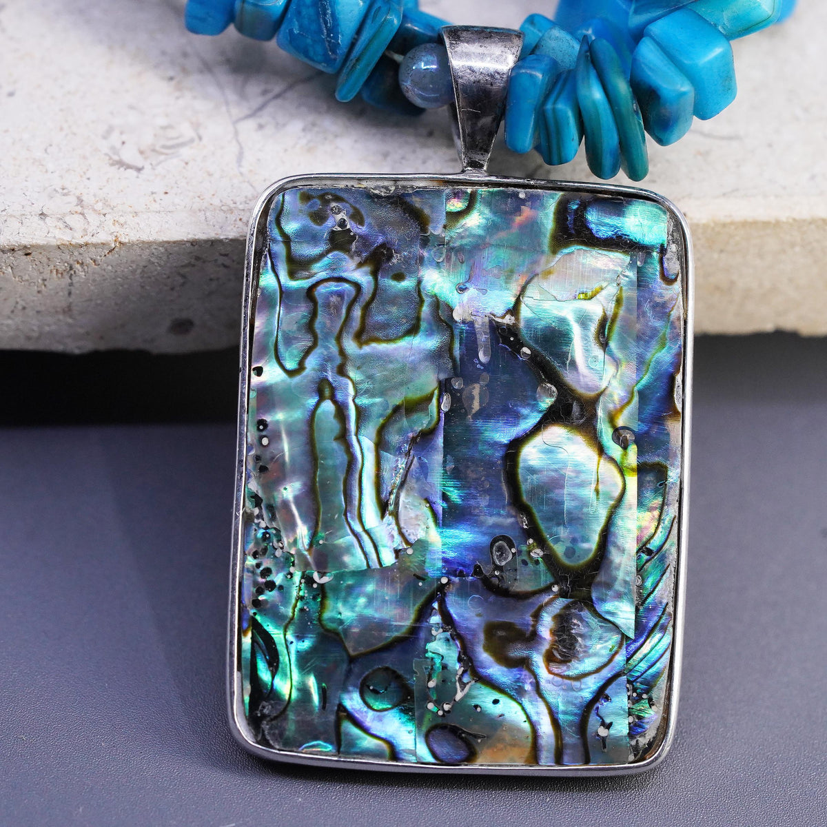 18", vintage Sterling 925 silver necklace with double strands turquoise beads