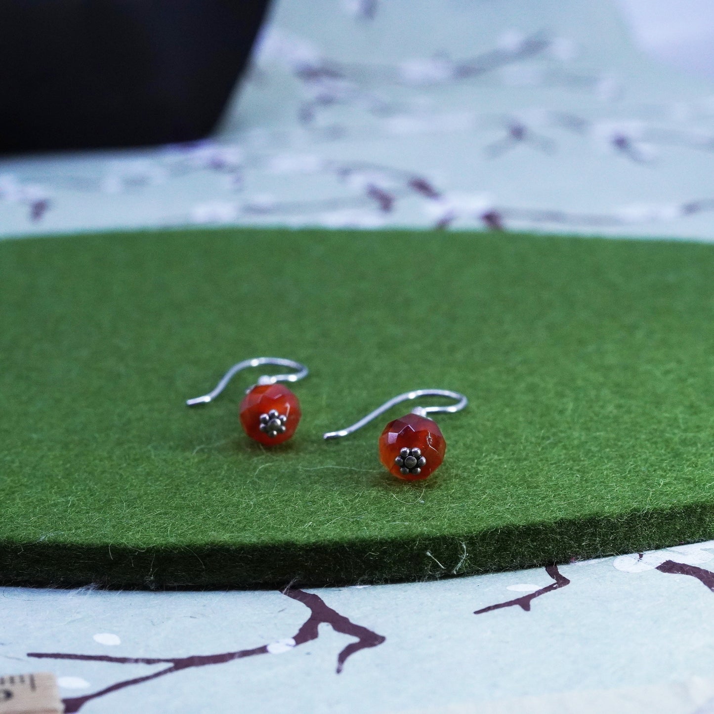 Vintage sterling 925 silver handmade earrings with carnelian beads