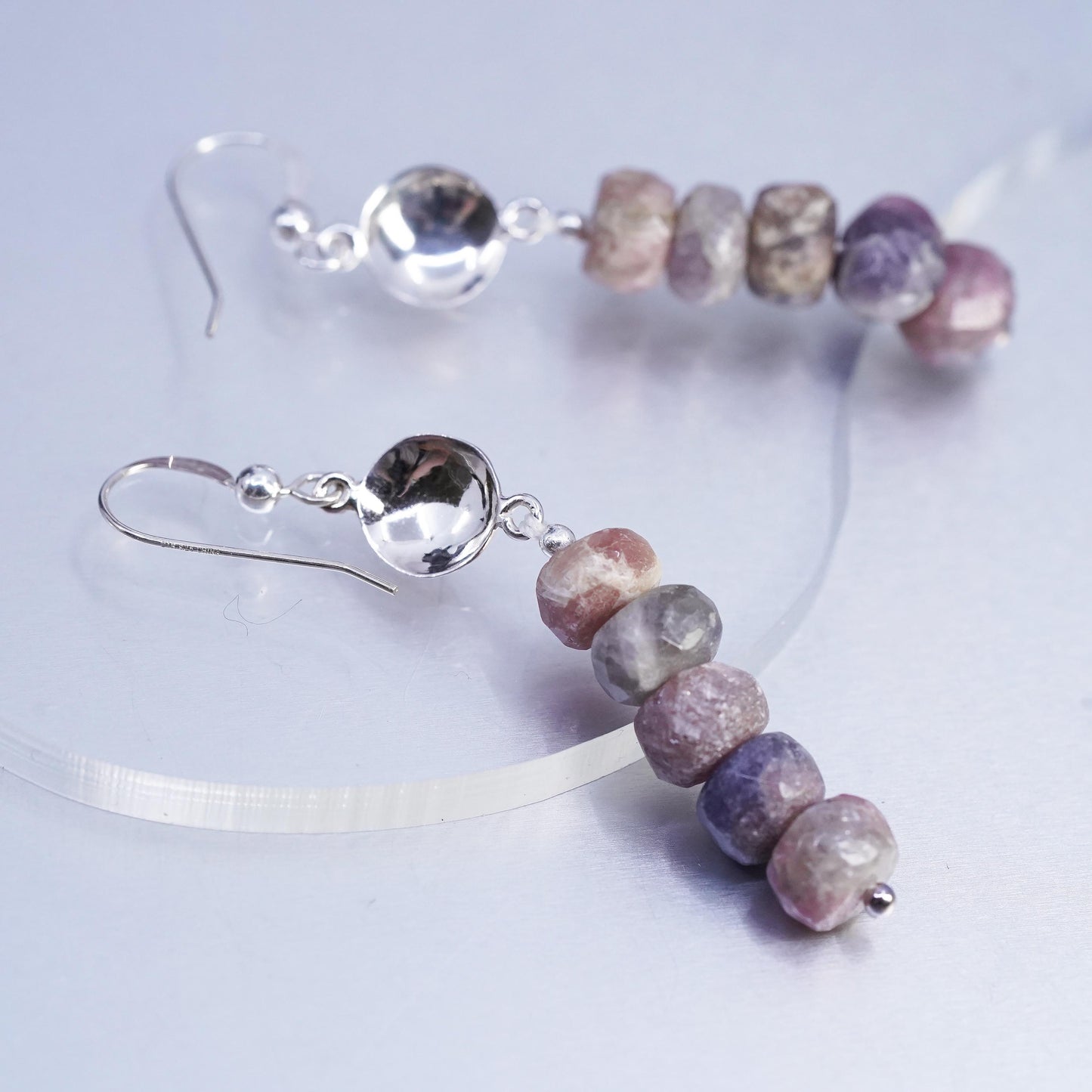 Vintage DTR Jay King Sterling 925 silver shell earrings with agate beads