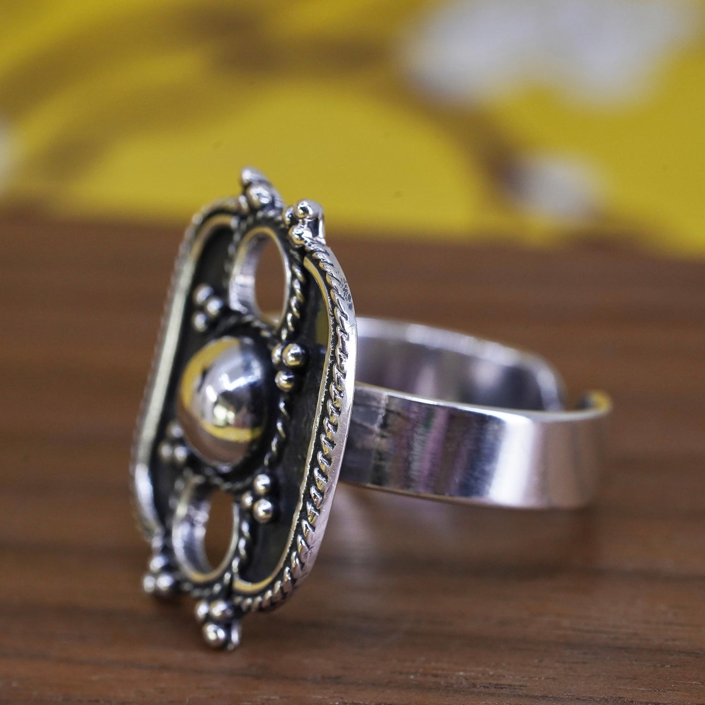 Size adjustable, Vintage Sterling silver handmade ring, 925 band with beads