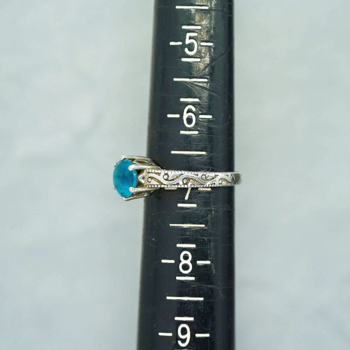 Size 7, vintage Sterling 925 silver handmade ring with blue topaz