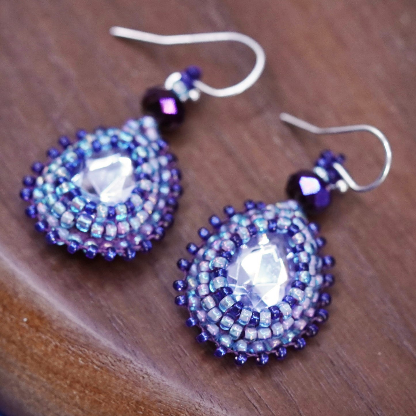 Vintage Sterling 925 silver handmade teardrop earrings with crystal
