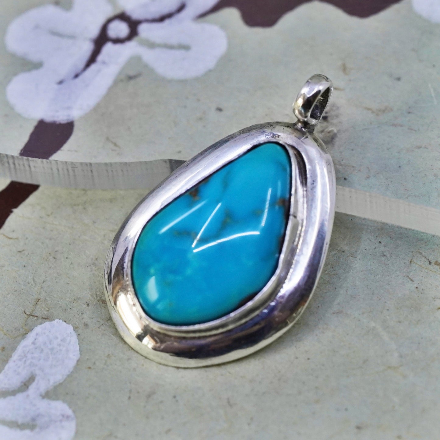 Native American Navajo JRD Sterling 925 silver handmade pendant with turquoise