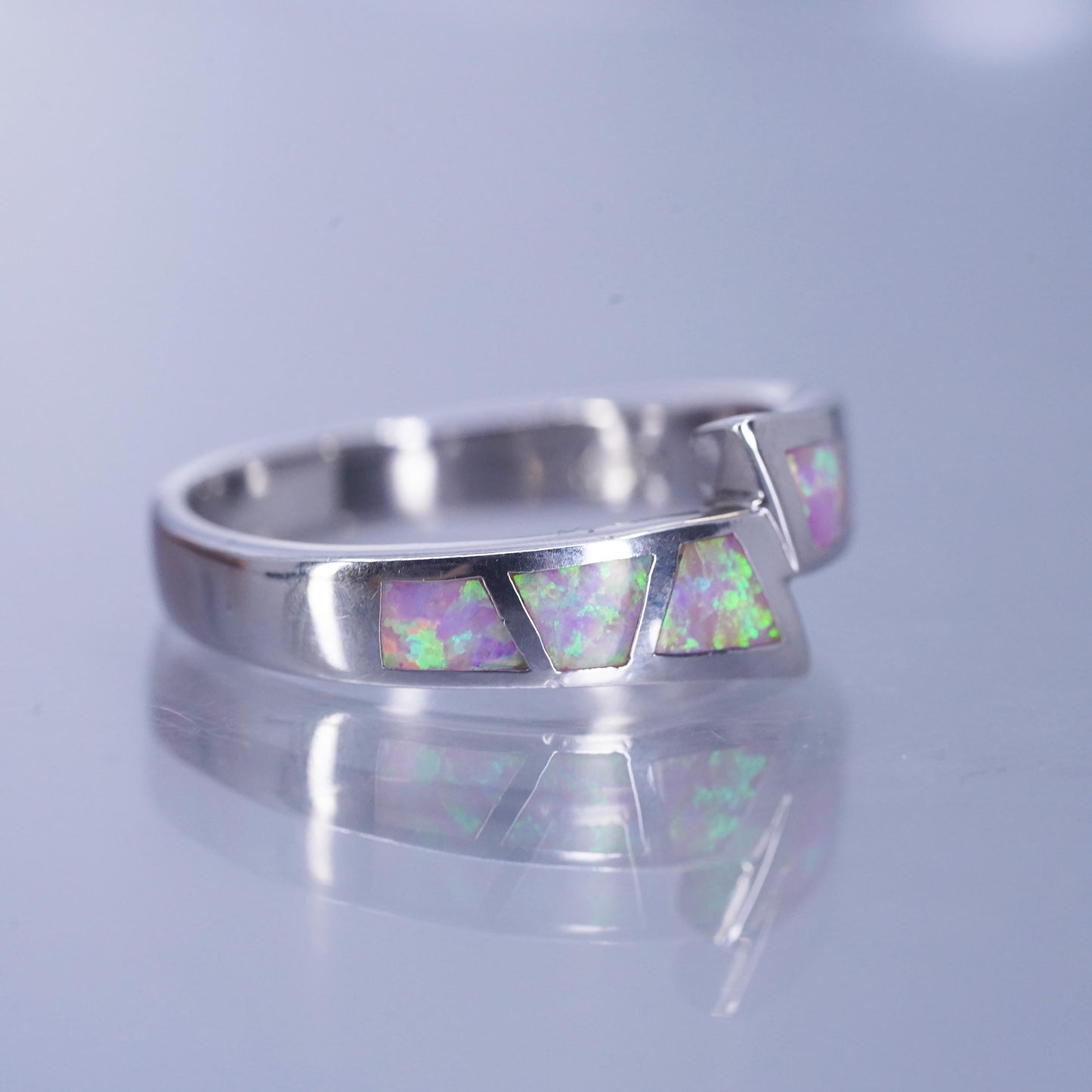 Size 8.25, southwestern Sterling 925 silver handmade band ring with opal